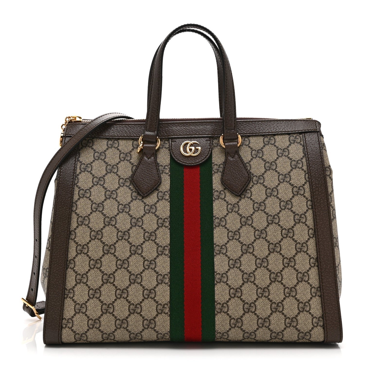 Gucci GG Supreme Monogram Web Medium Ophidia Tote Bag Brown