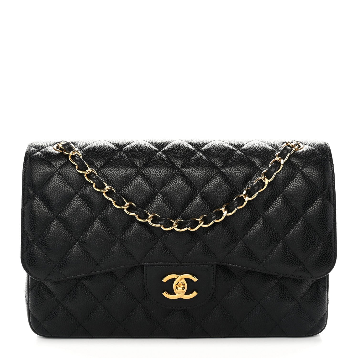 Caviar Quilted Jumbo Double Flap Black