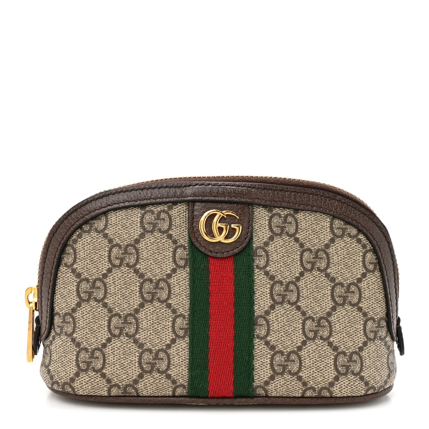 Gucci GG Supreme Monogram Textured Calfskin Web Medium Ophidia Cosmetic Case Beige Ebony New Acero