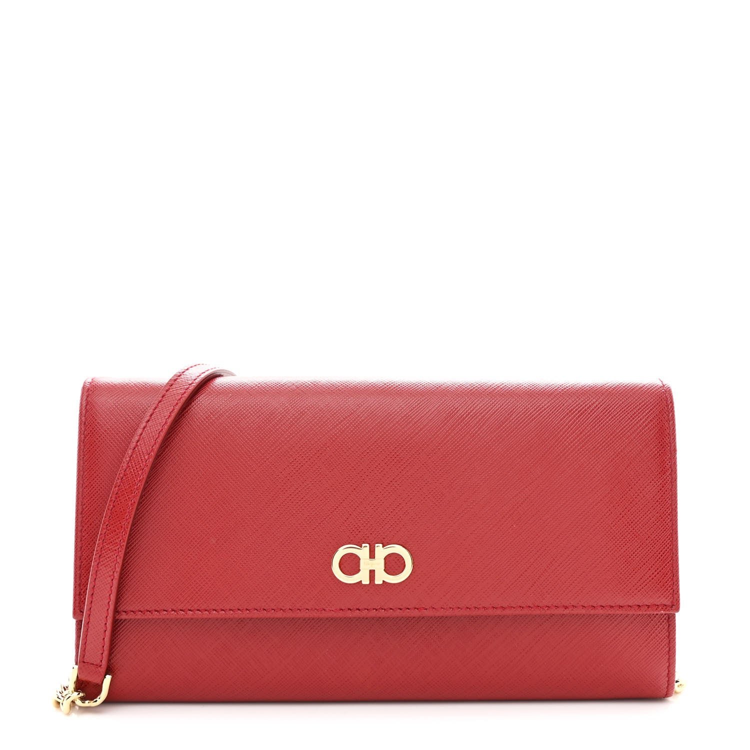 Salvatore Ferragamo Salvatore Ferragamo Printed Calfskin Gancini Wallet On Chain Red