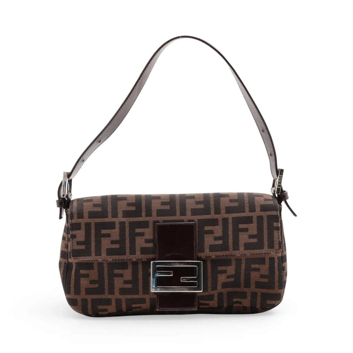 Fendi ZUCCa Mamma Baguette 26424 Canvas & Leather Shoulder bag Brown