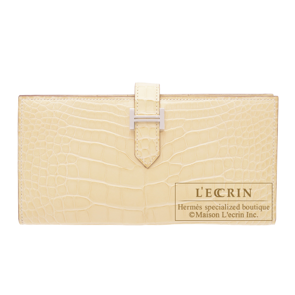 Hermes Hermes Bearn Soufflet Vanille Matt alligator crocodile skin Silver hardware