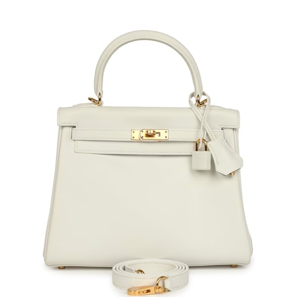 Hermes Kelly Retourne 25 New White Swift Gold Hardware