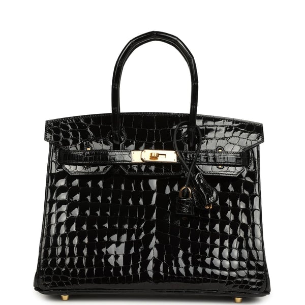 Hermes Birkin 30 Black Shiny Crocodile Niloticus Gold Hardware