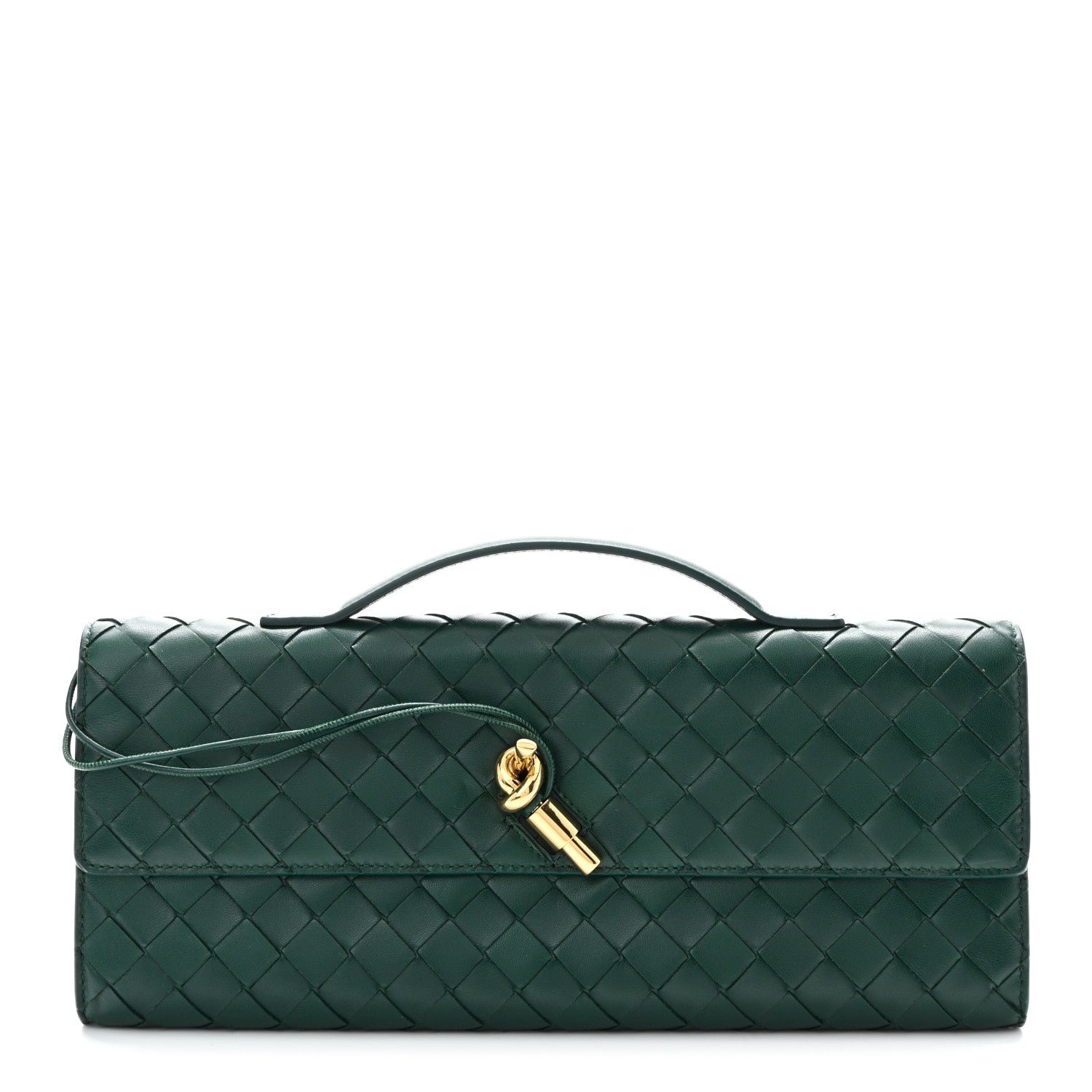 Bottega Veneta Nappa Intrecciato Long Andiamo Top Handle Clutch Emerald Green