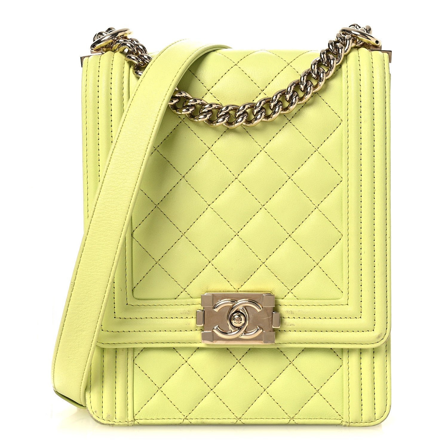 Chanel Calfskin Quilted North South Boy Flap Light Green