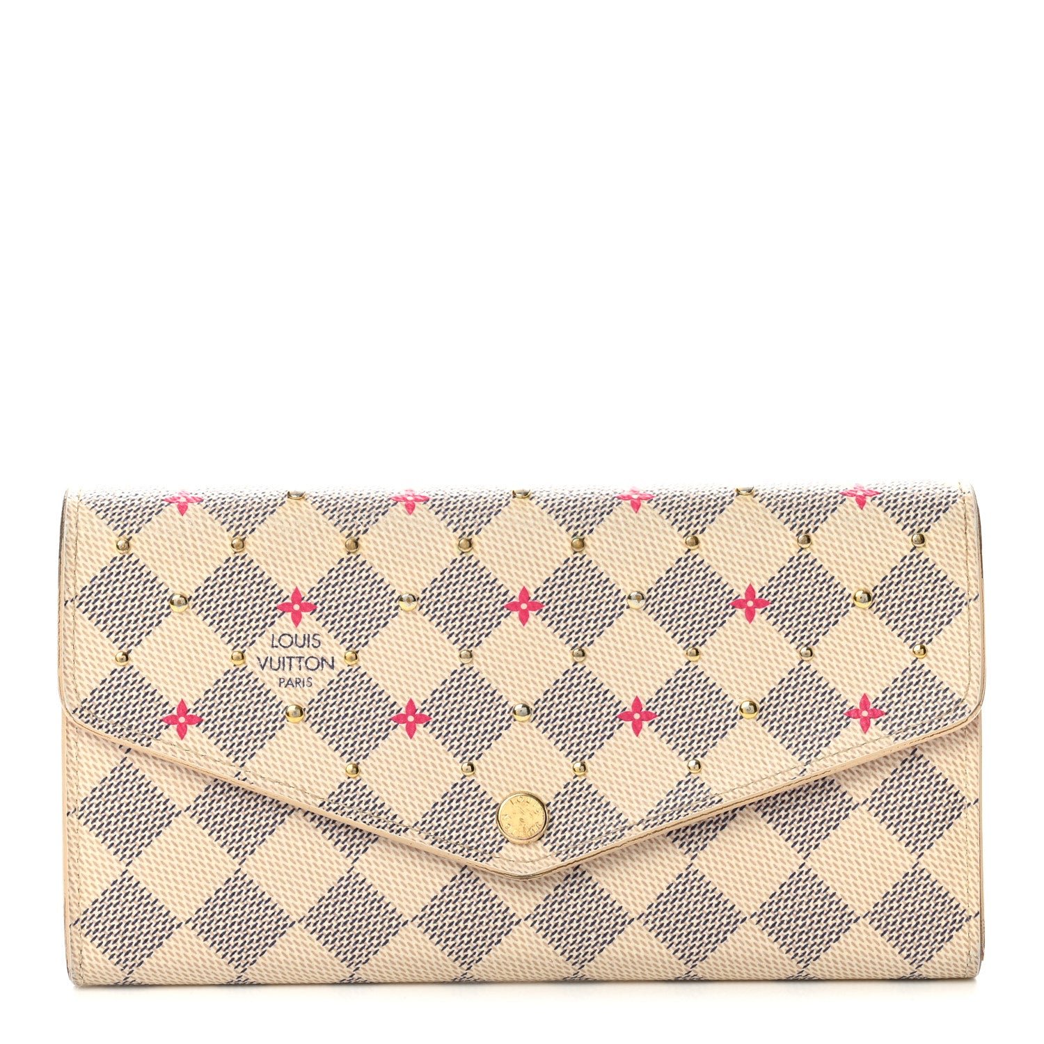 Louis Vuitton Damier Azur Studded Sarah Wallet NM Fuchsia