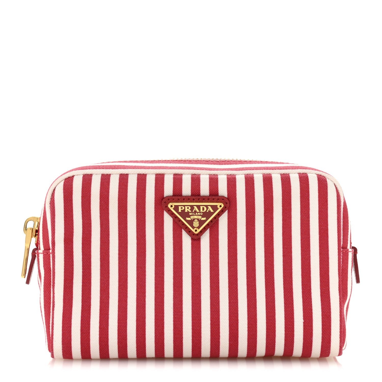 Prada Canvas Stripe Pouch Rosso White