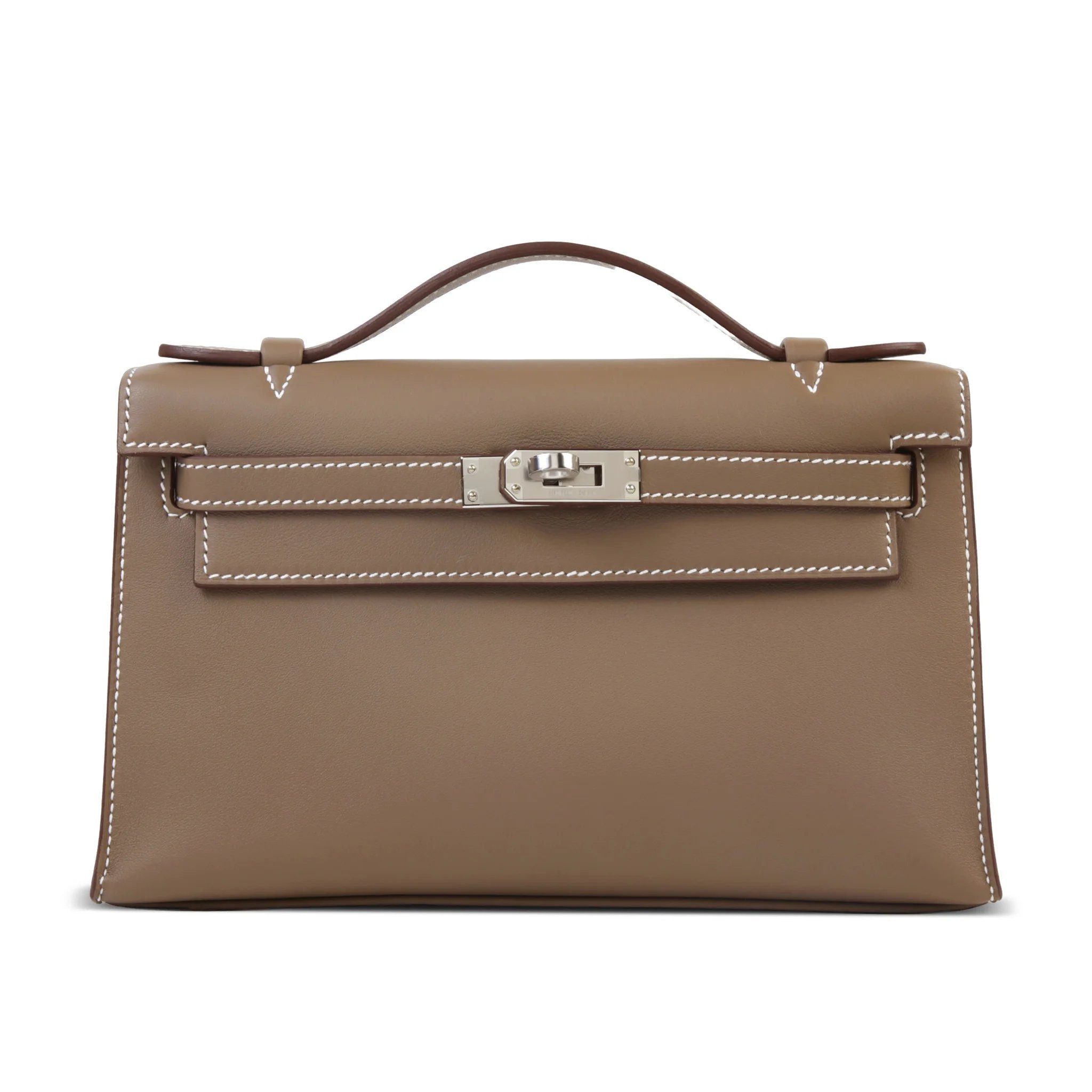 Brand New ( Rank N ) HERMÈS Kelly Pochette Etoupe (18) Swift Palladium hardware G (2026)