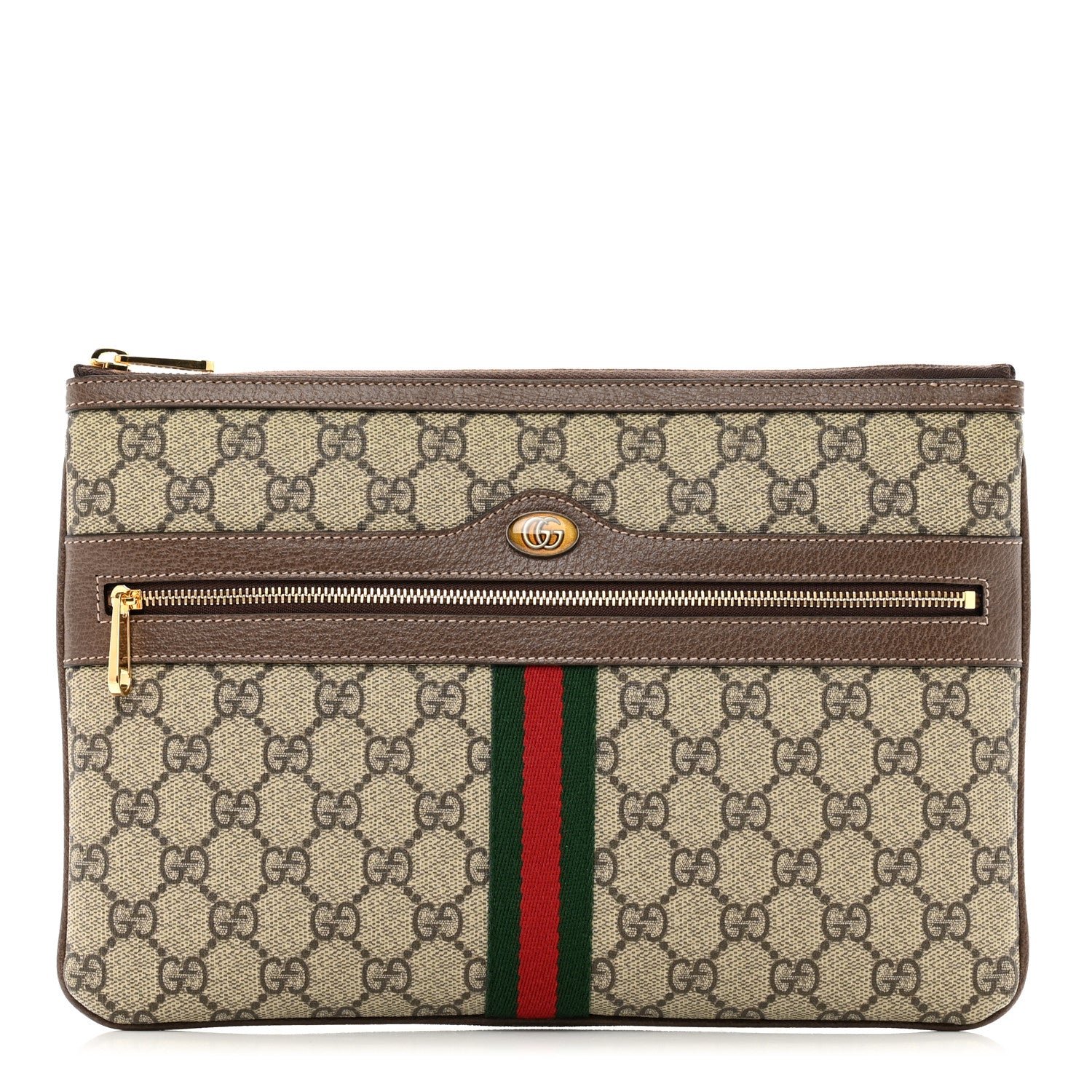 Gucci GG Supreme Monogram Large Ophidia Pouch Clutch Brown