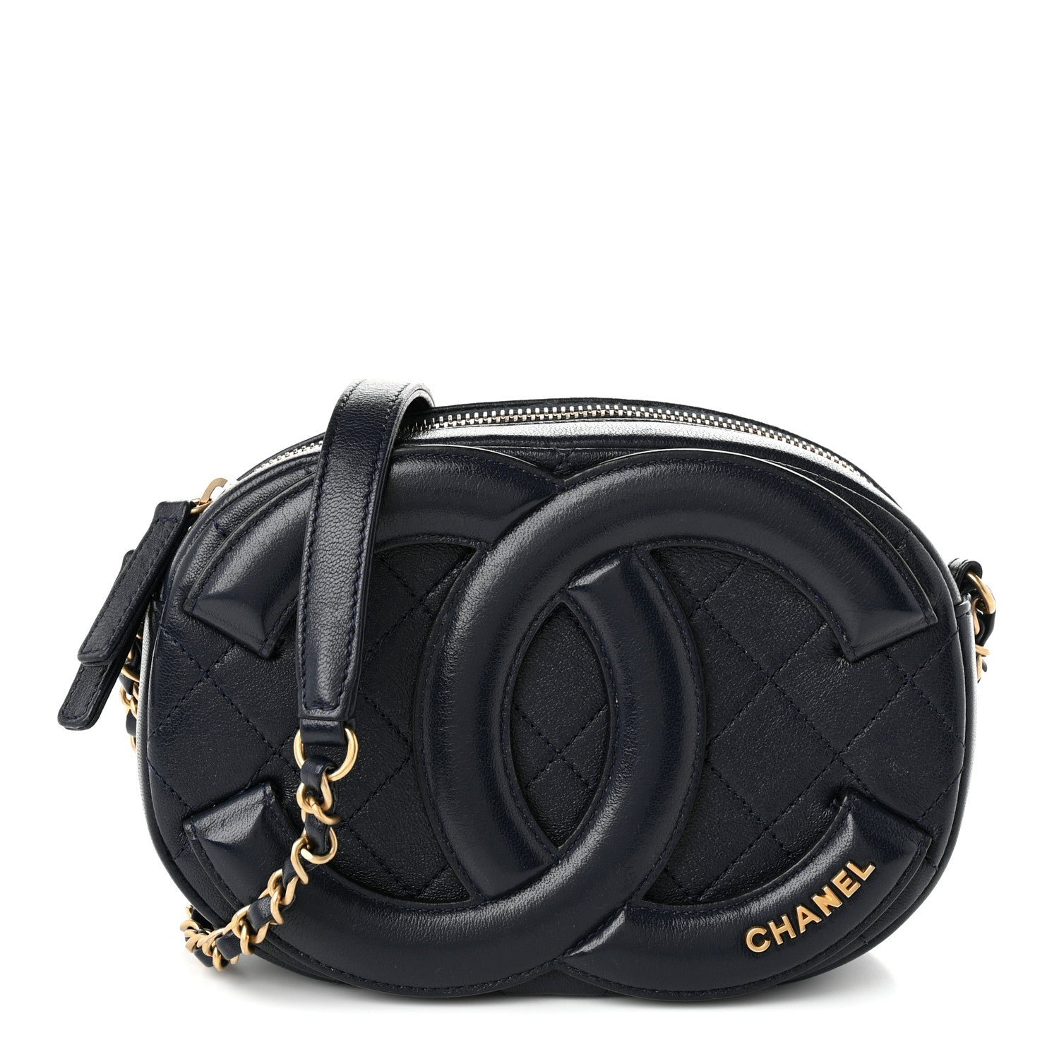 Chanel Lambskin Quilted Coco Midnight Camera Case Navy