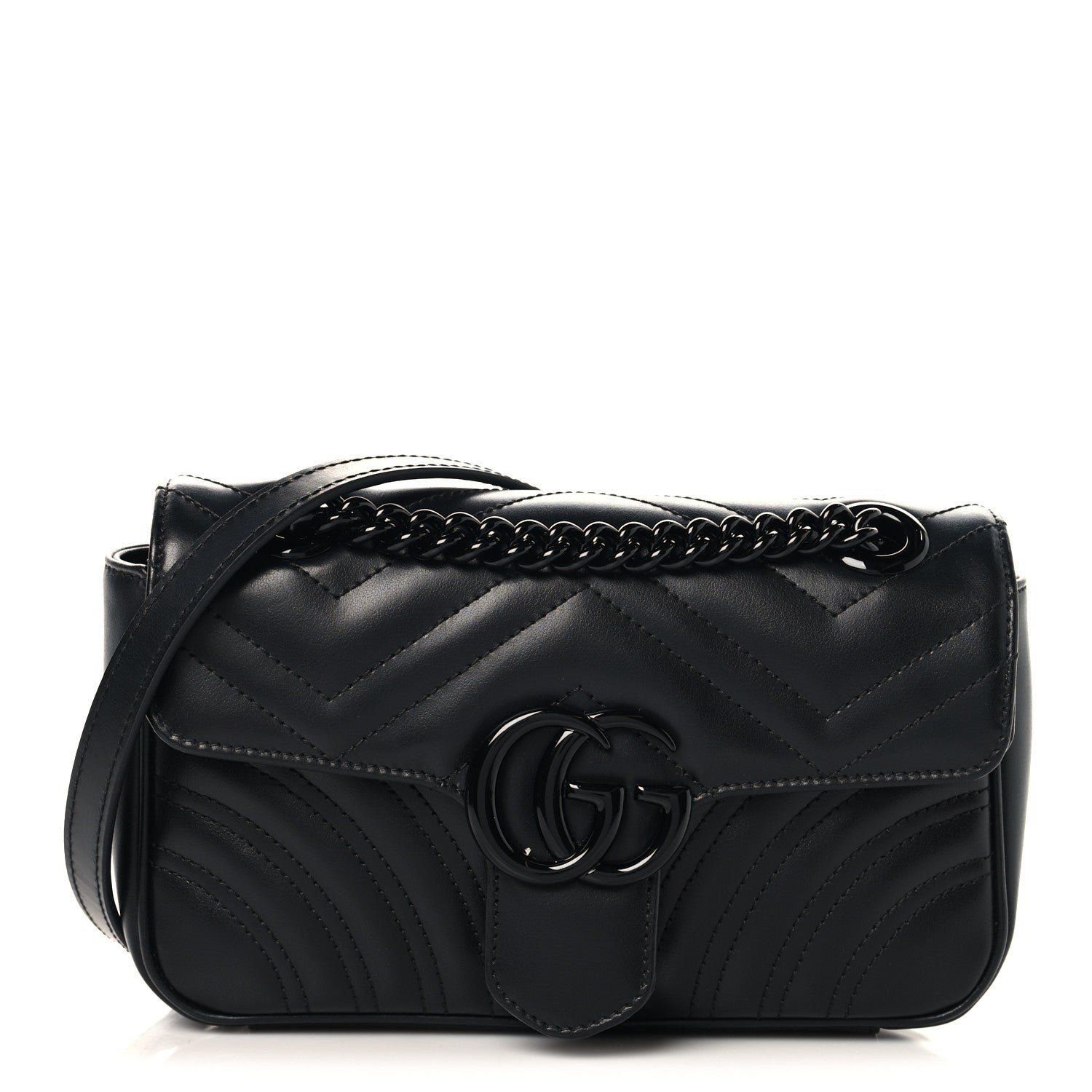 Gucci Calfskin Matelasse Monochrome Mini GG Marmont Shoulder Bag Black