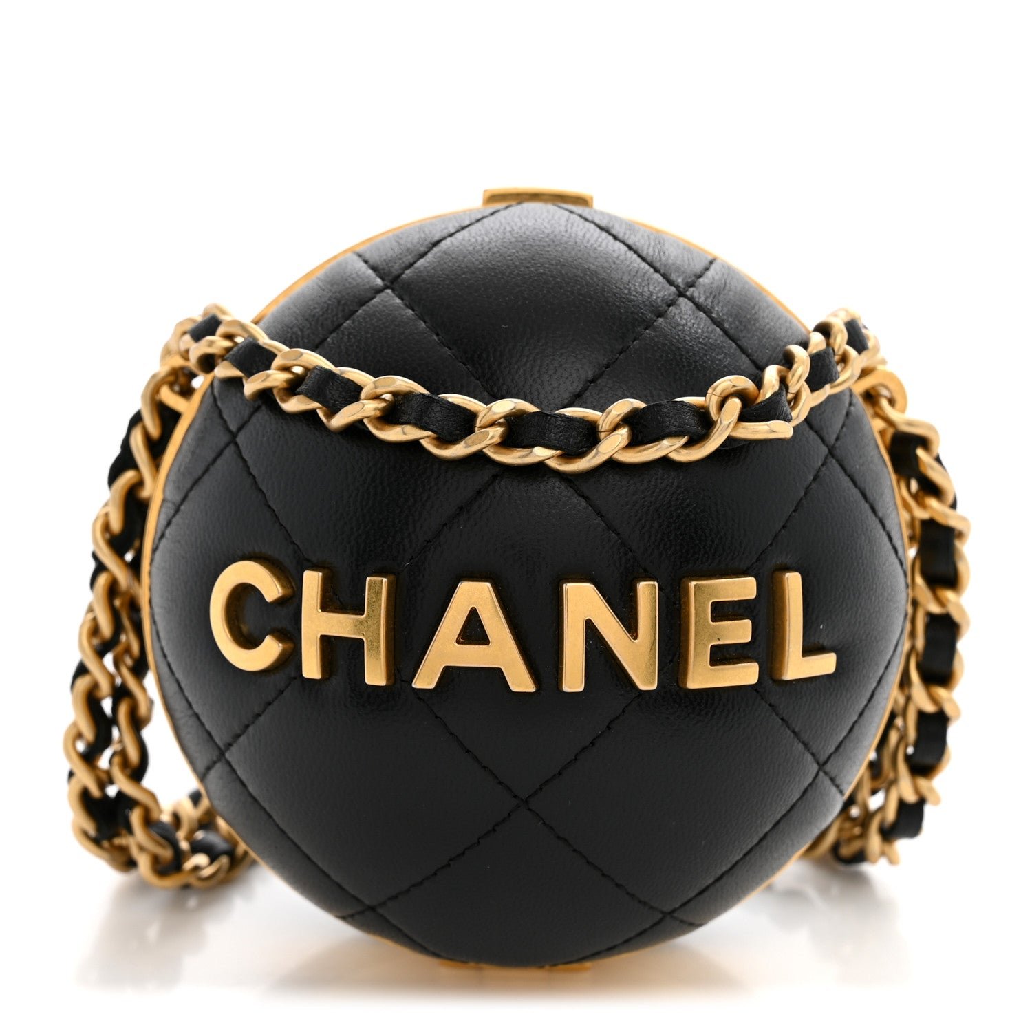 Chanel Lambskin Quilted Sphere Minaudiere Chain Clutch Black