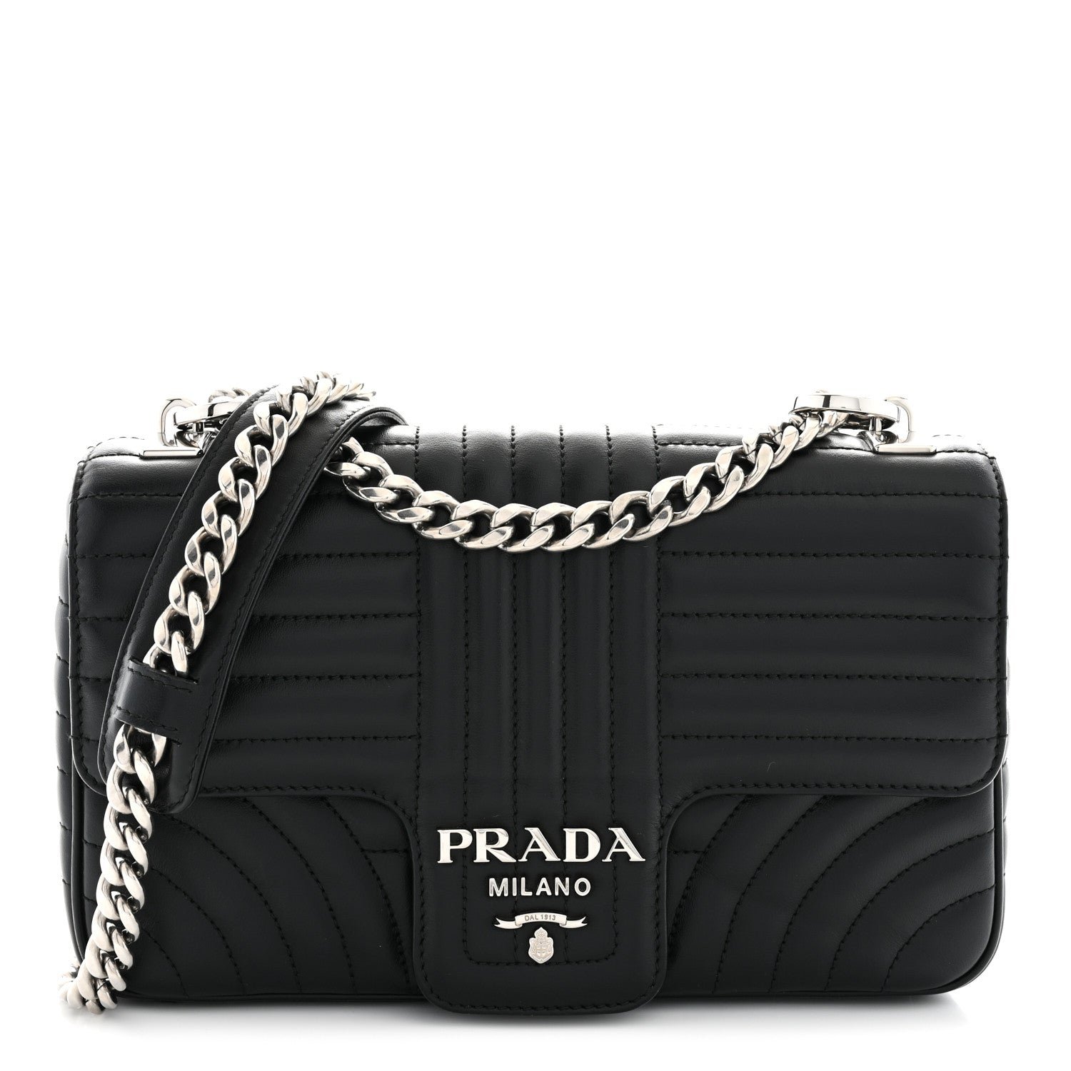Prada Soft Calfskin Impunture Diagramme Medium Chain Flap Shoulder Bag Black