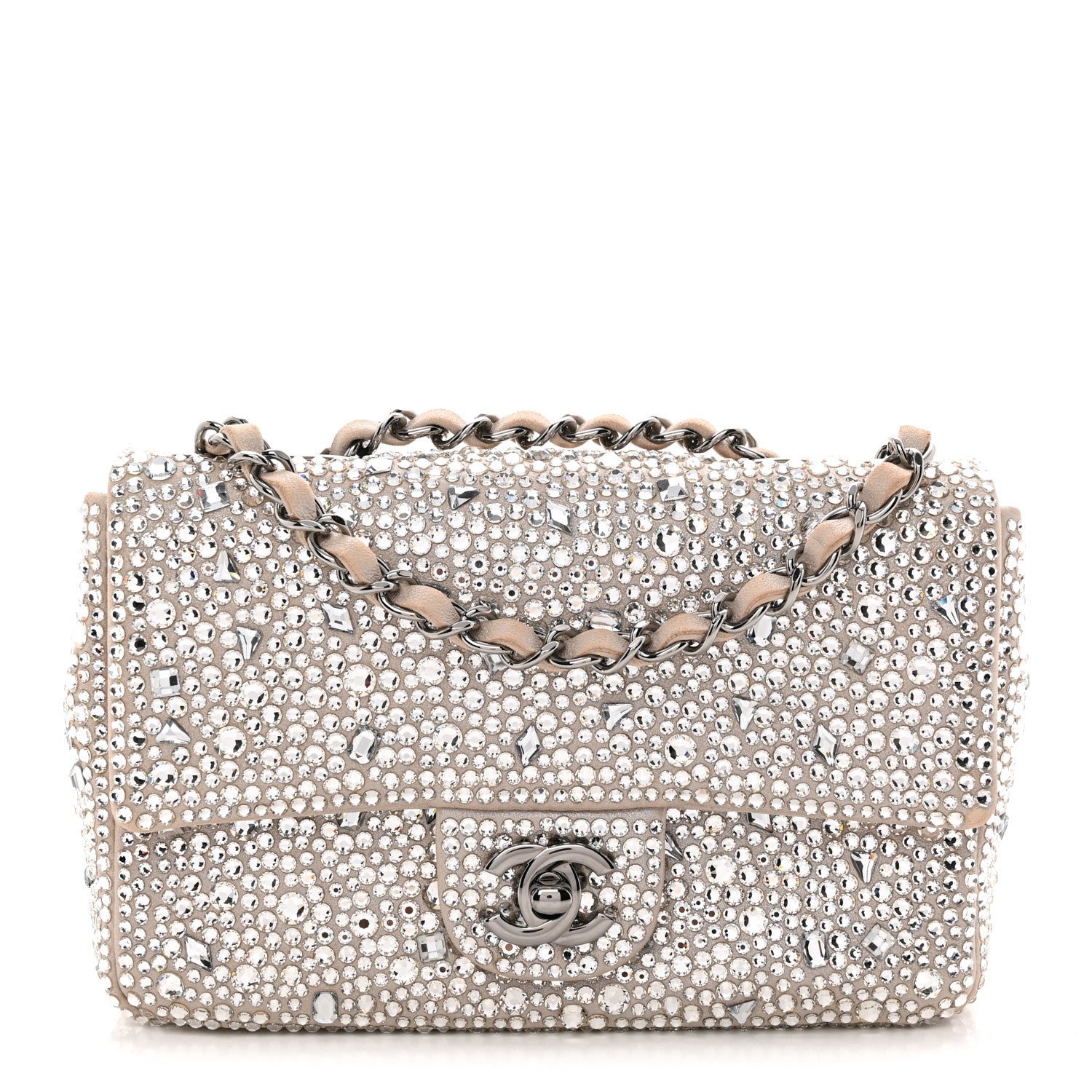 Chanel Suede Calfskin Crystal Mini Flap Silver