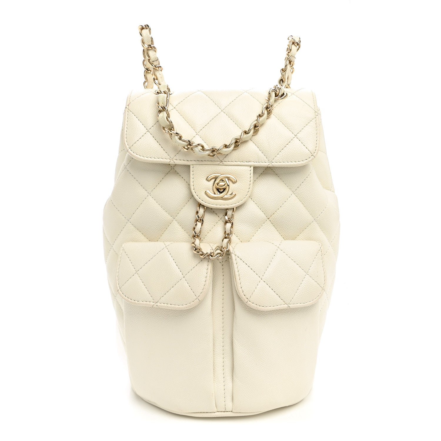 Chanel Caviar Quilted Double Pocket Backpack White