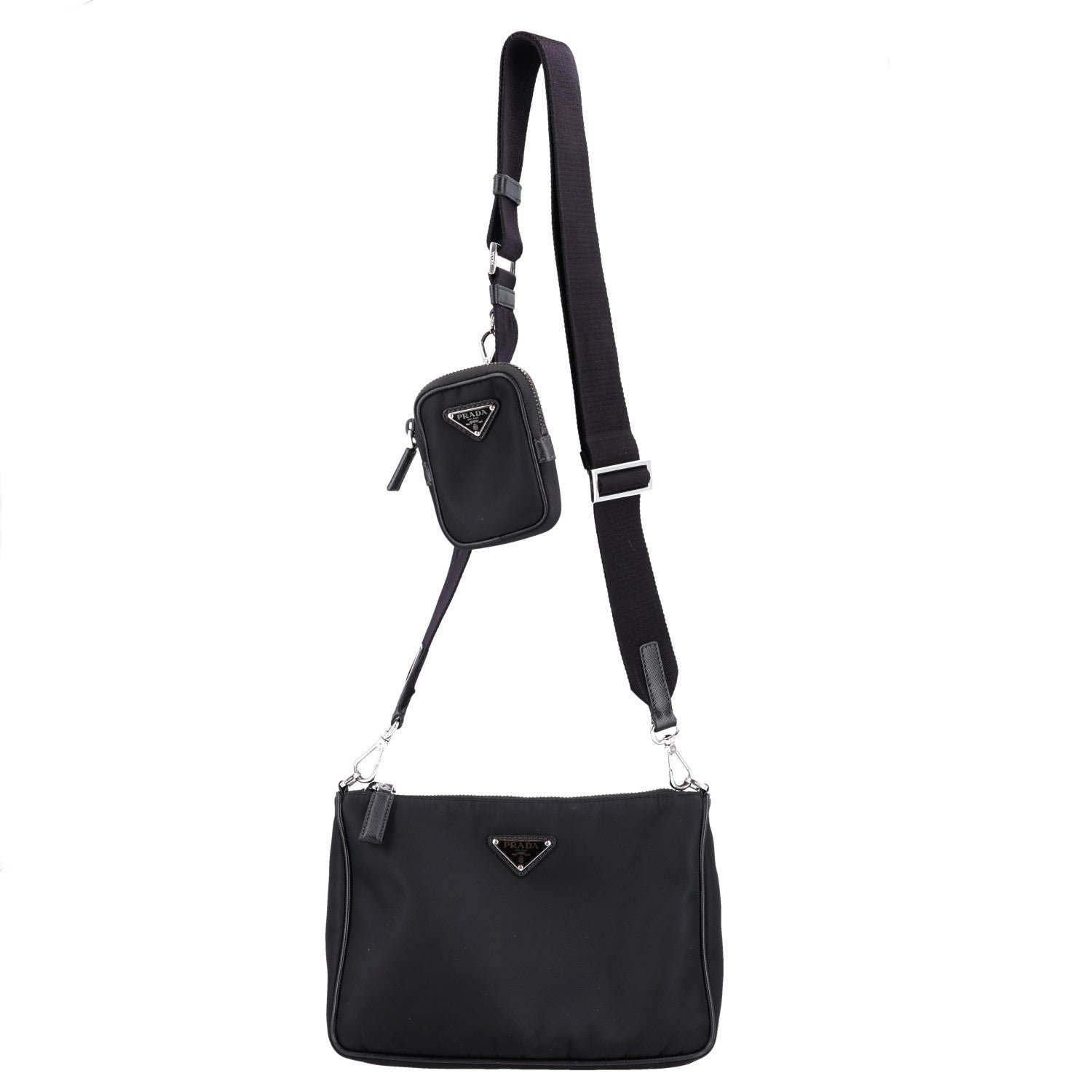 Prada Re-Nylon Saffiano Pocket Zippered Shoulder Bag Black