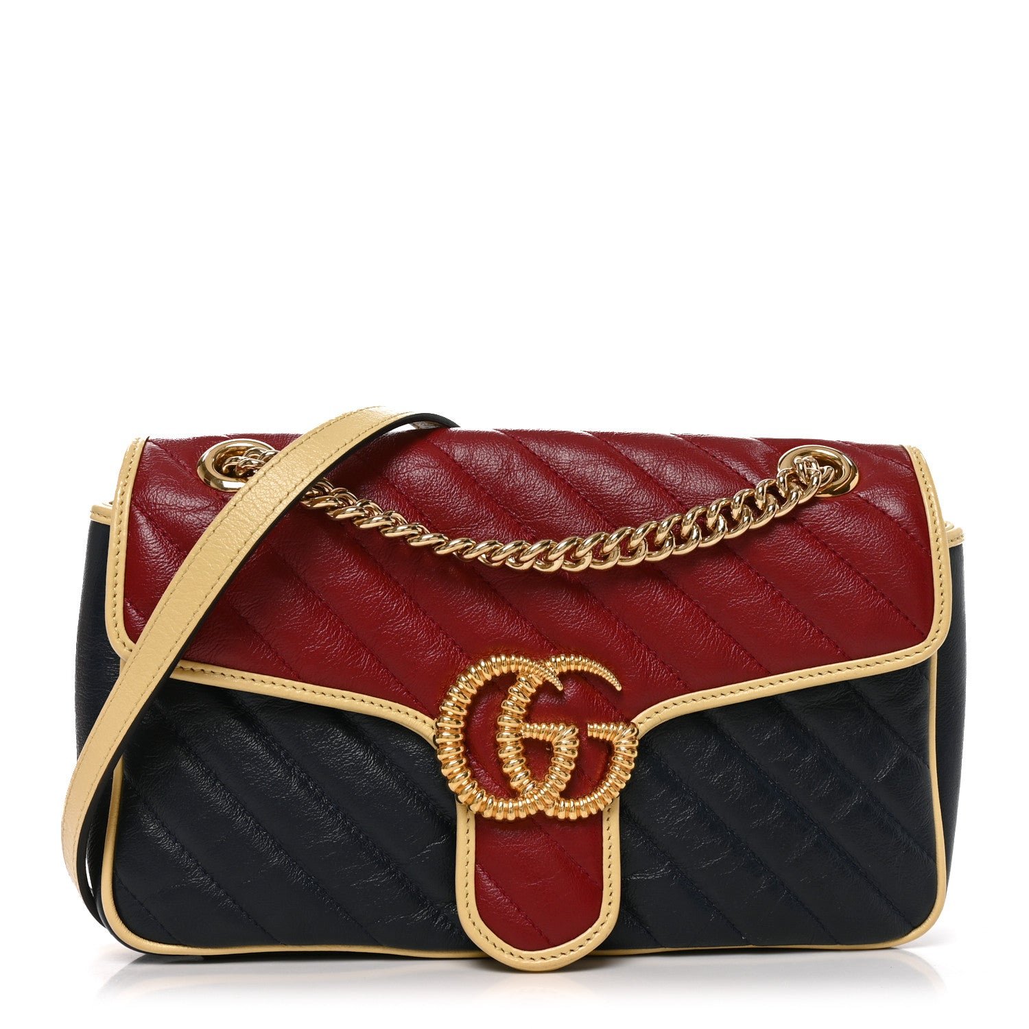 Gucci Azalea Calfskin Matelasse Diagonal Small Torchon GG Marmont Shoulder Bag Blue Agata New Cherry Red Butter