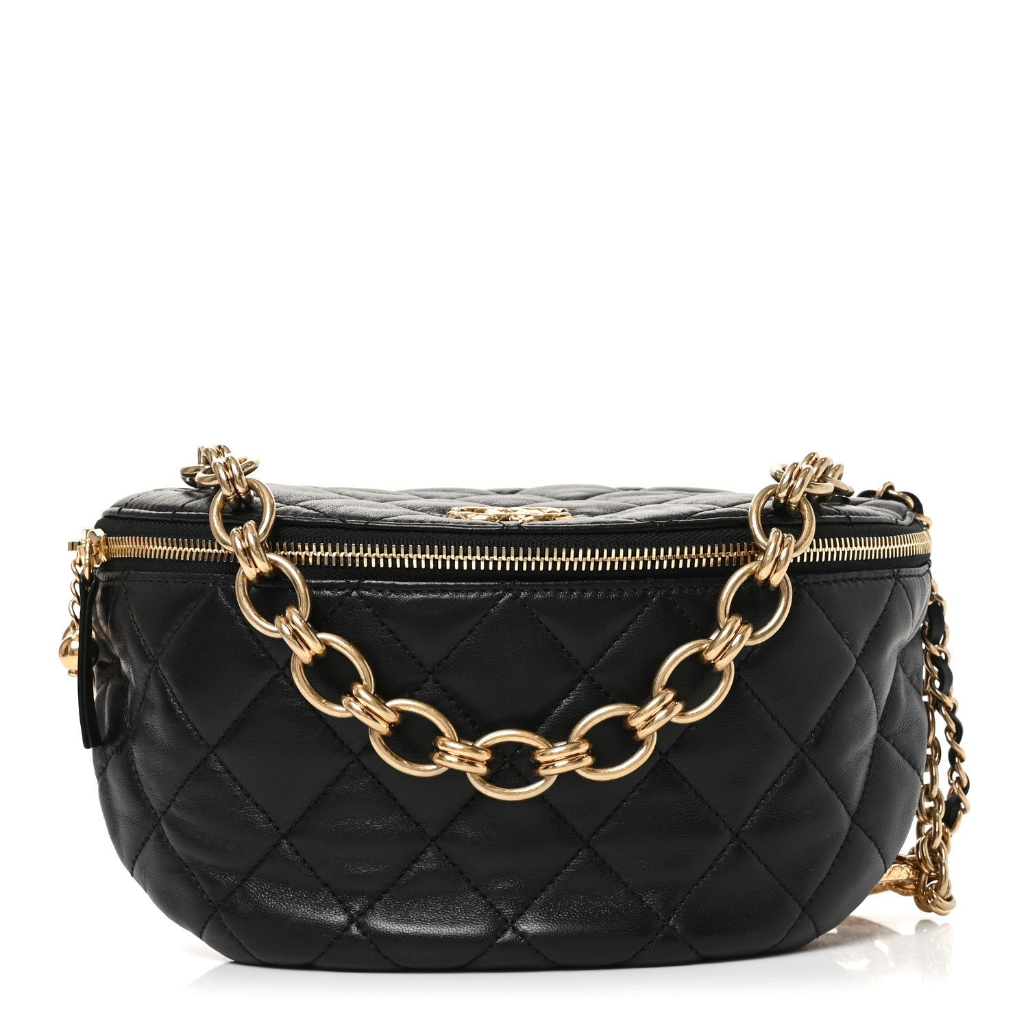 Chanel Lambskin Pearl Quilted CC Belt Bag Black