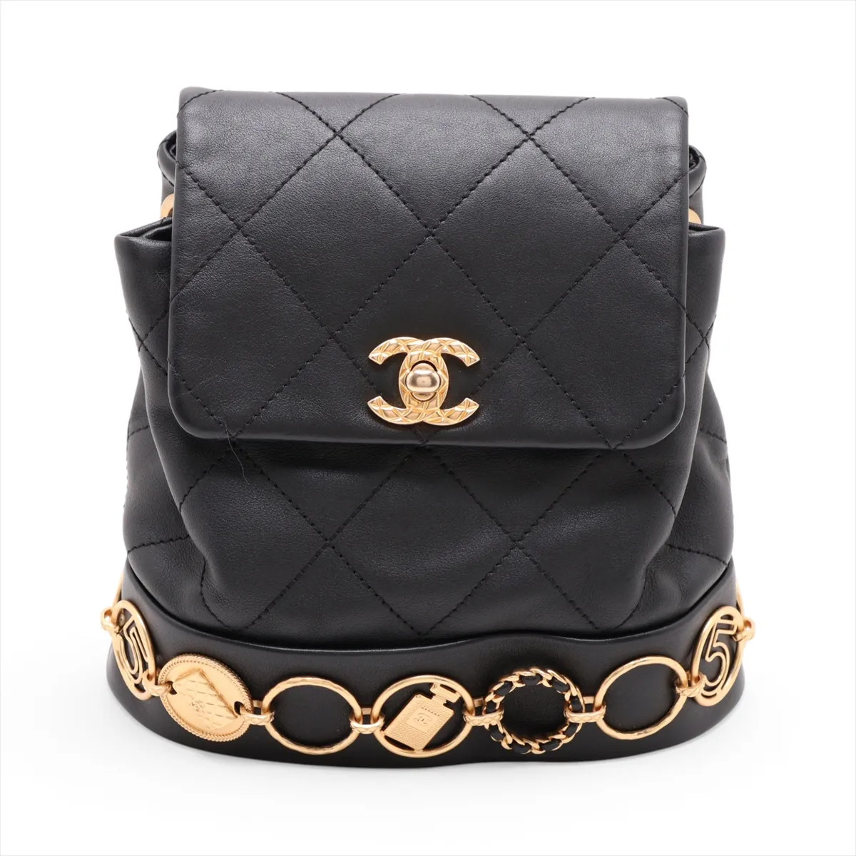 Chanel Matelasse Lambskin Chain Backpack Black Gold Metal Fittings random plate