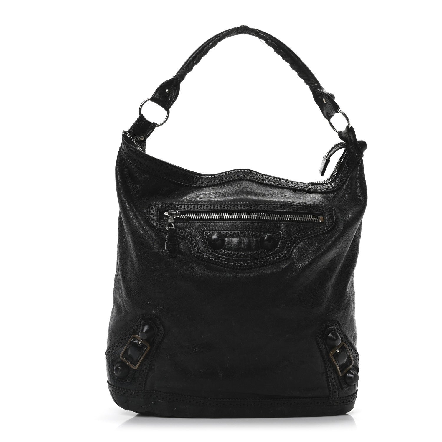 Balenciaga Agneau Giant Brogues Hardware Day Hobo Black