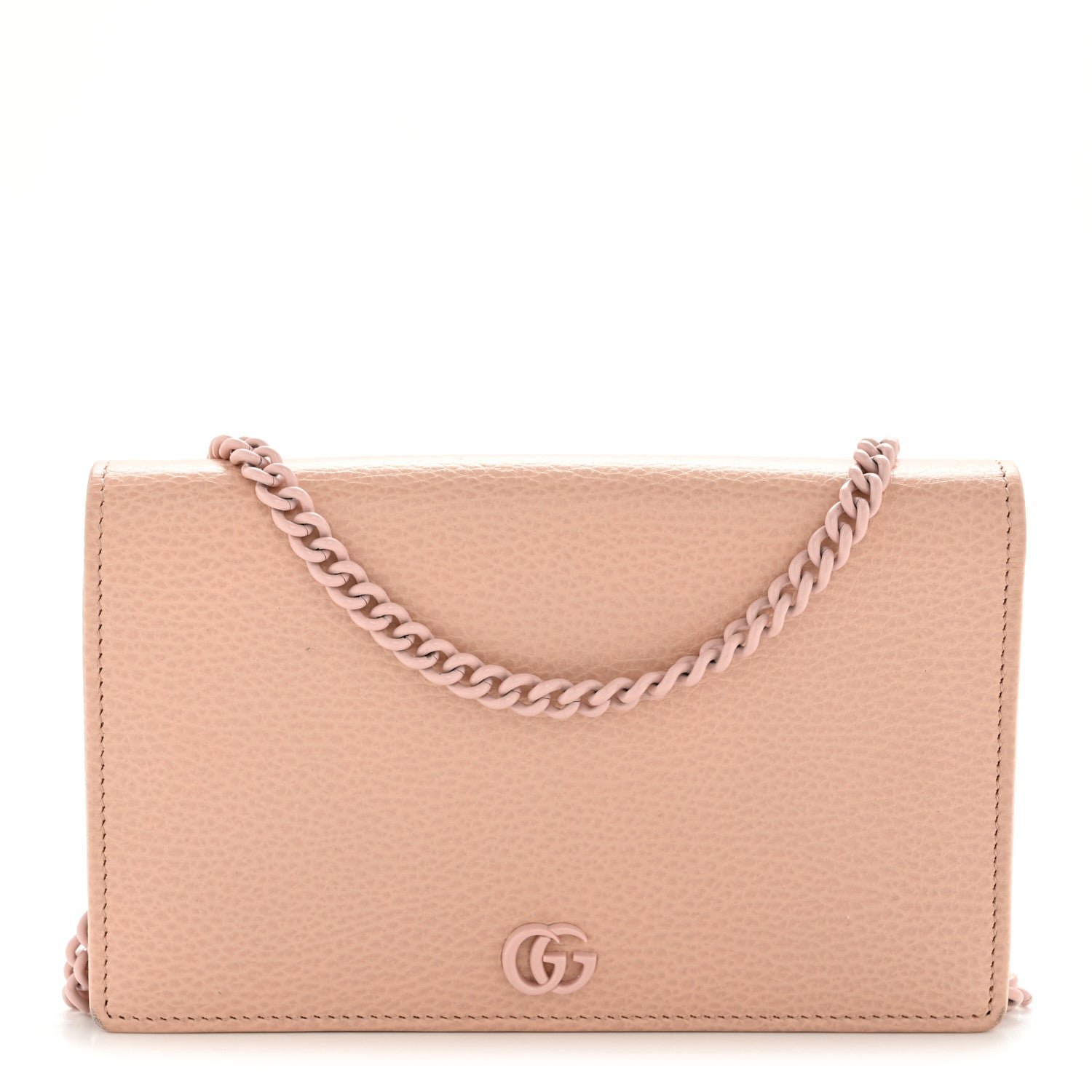 Gucci Dollar Calfskin Enamel Monochrome Mini GG Marmont Chain Wallet Perfect Pink
