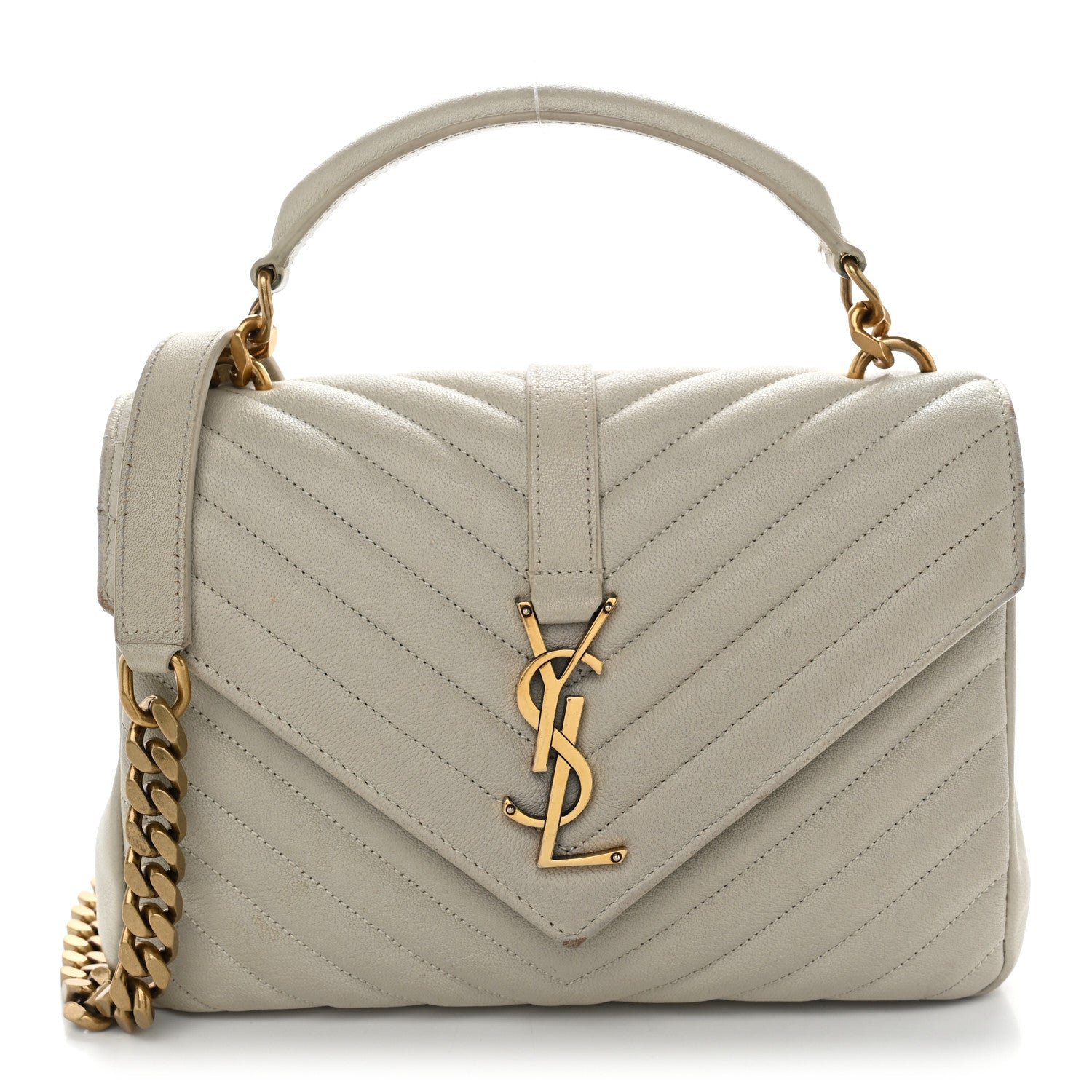 Saint Laurent Sheepskin Matelasse Chevron Monogram Medium College Bag Crema Soft