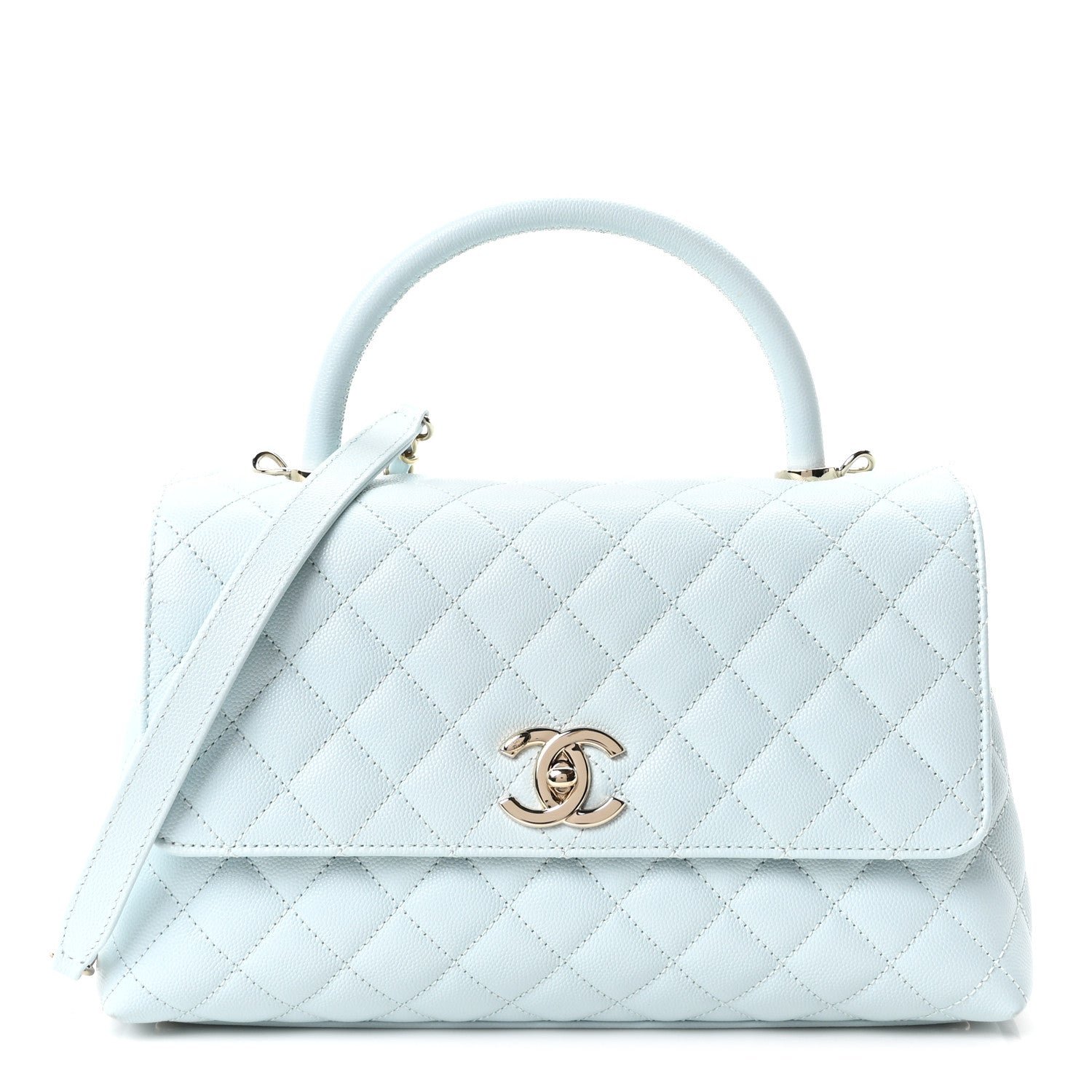 Chanel Caviar Quilted Small Coco Handle Flap Light Blue