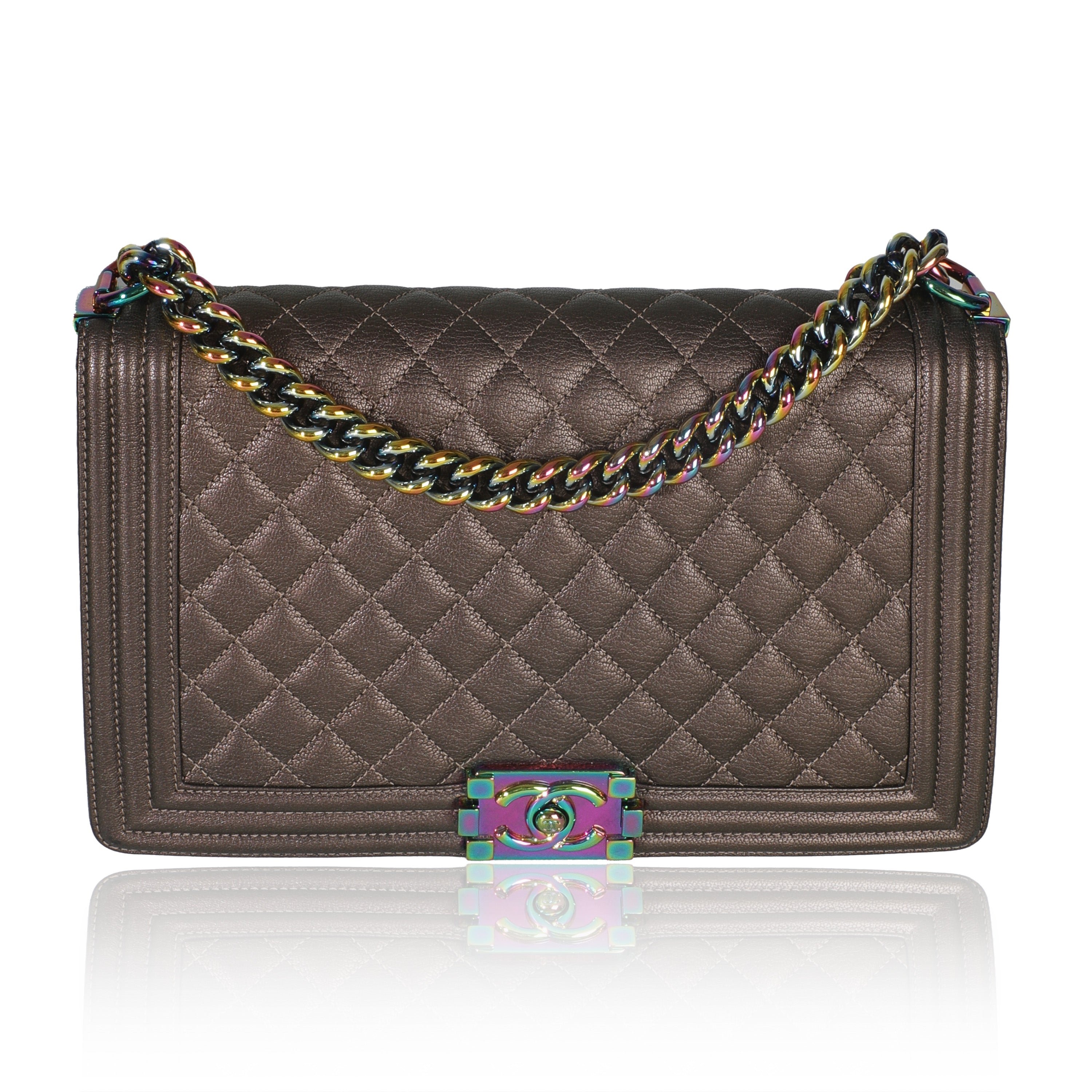 Chanel Purple Iridescent Quilted Goatskin New Medium Boy Bag