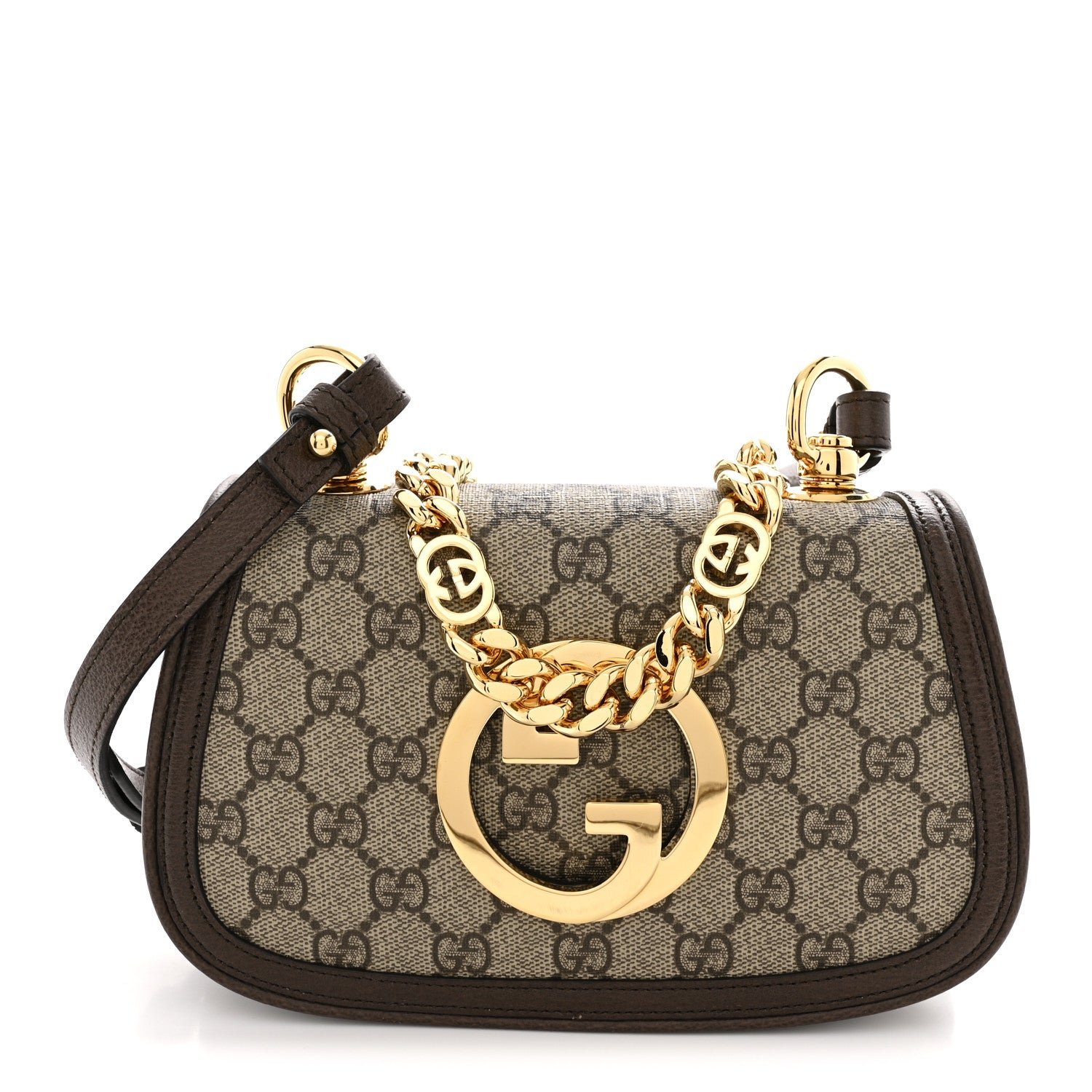 Gucci GG Supreme Monogram Textured Dollar Calfskin Mini Blondie Chain Shoulder Flap Bag Beige Ebony New Acero