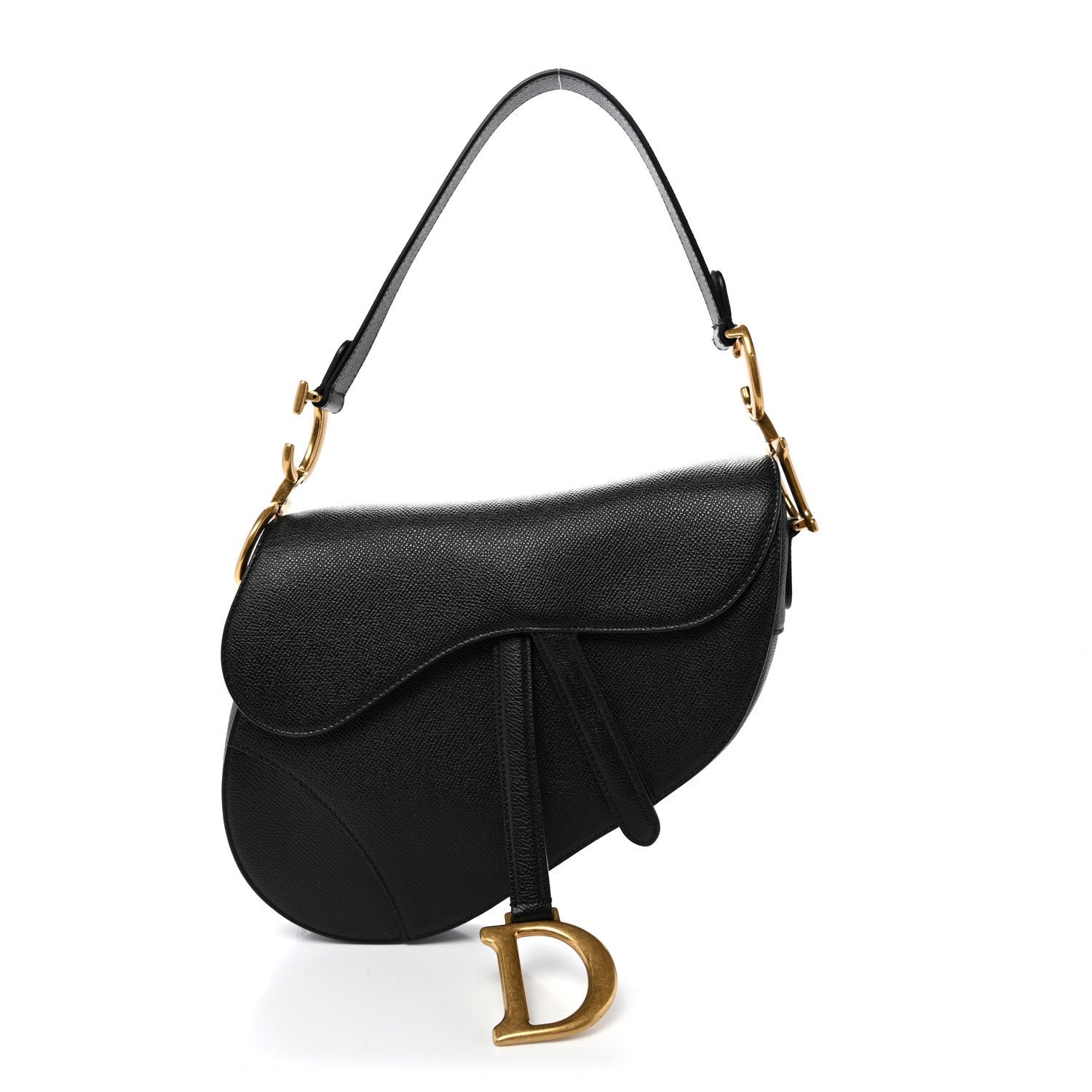 Christian Dior Grained Calfskin Saddle Bag Black