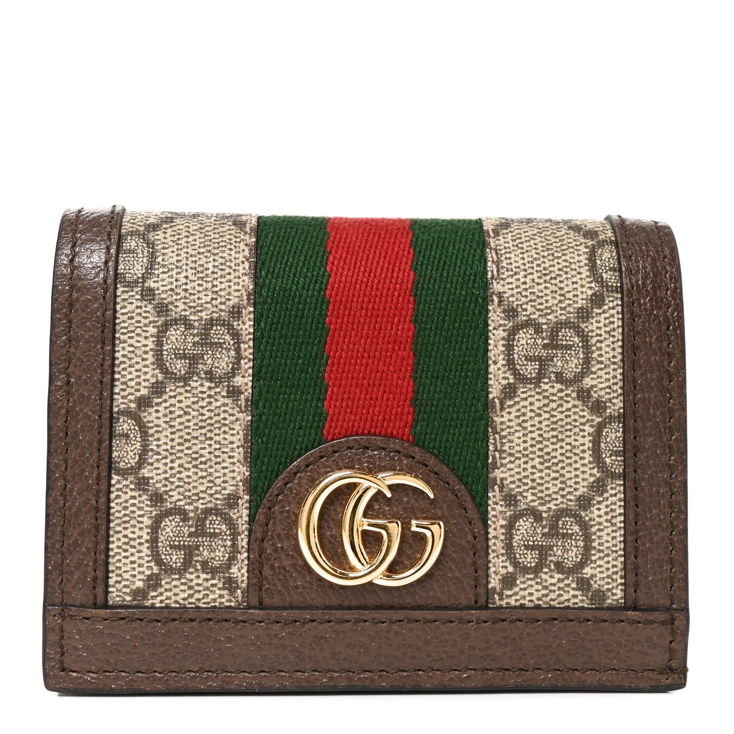 Gucci GG Supreme Monogram Web Ophidia Card Case Beige New Acero