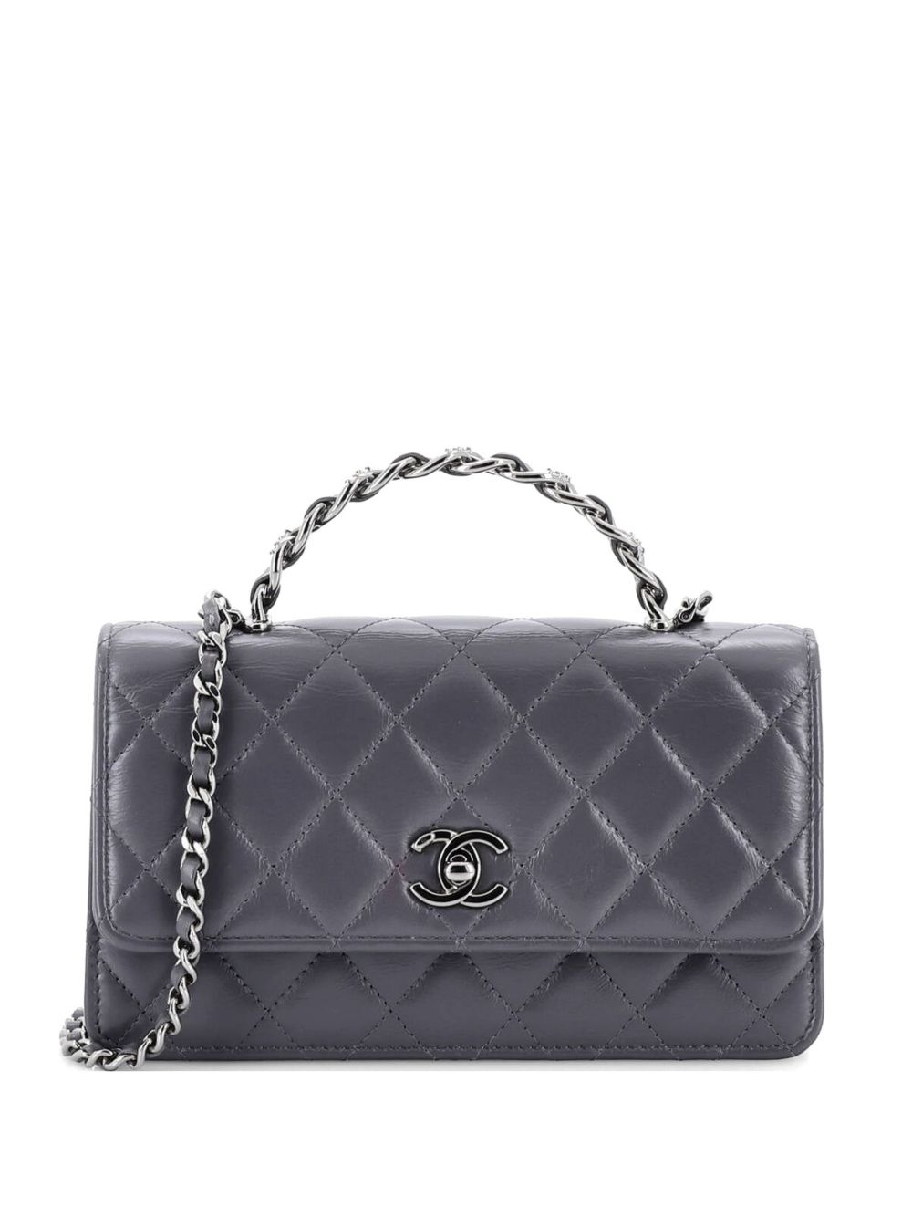 Top Handle Phone Holder with Chain Quilted Lambskin with Crystals satchel