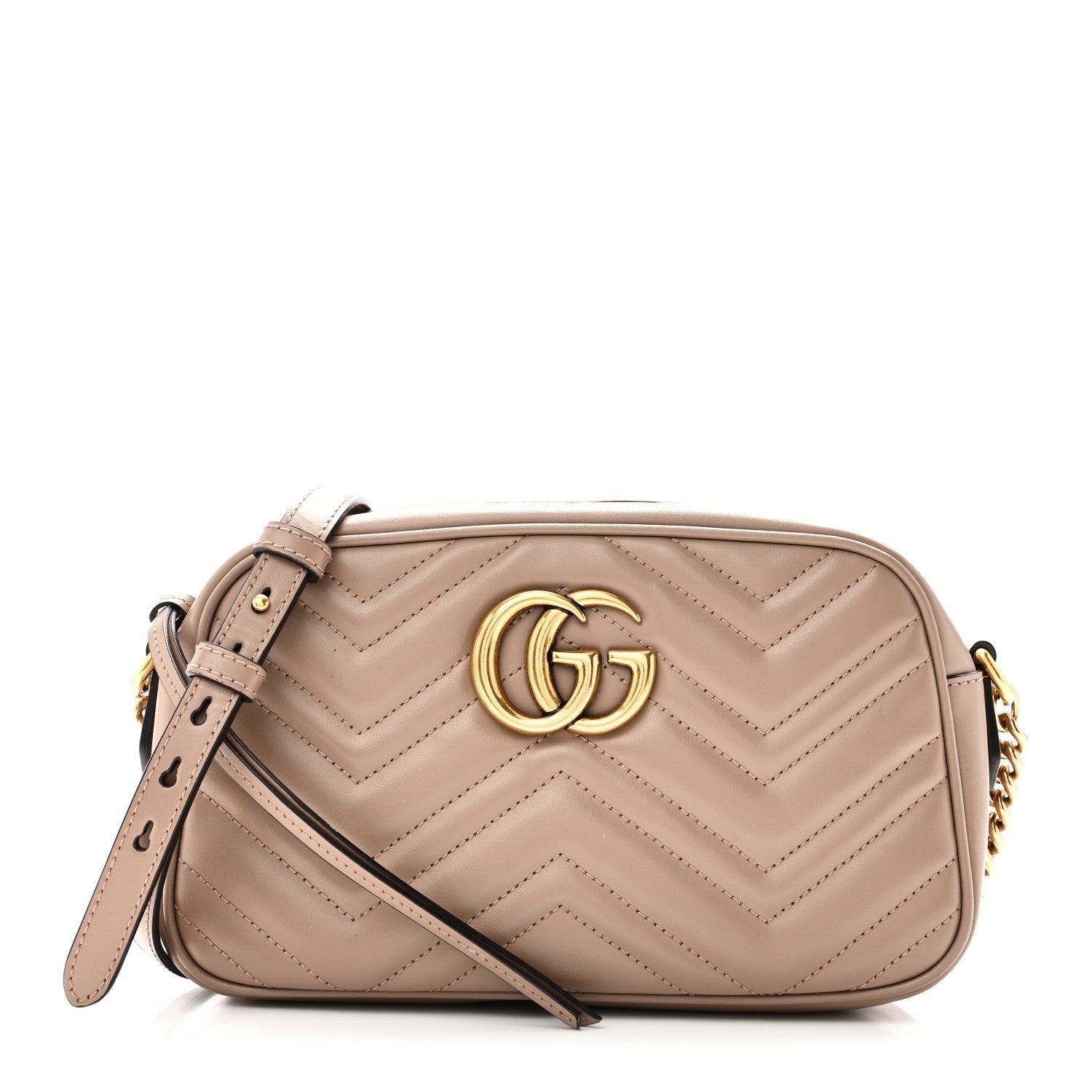 Gucci Calfskin Matelasse Small GG Marmont Chain Shoulder Bag Porcelain Rose