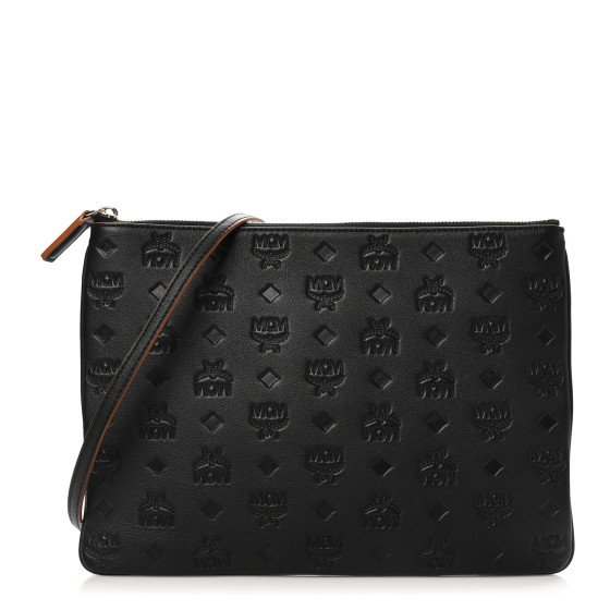 MCM Calfskin Monogram Klara Crossbody Pouch Black