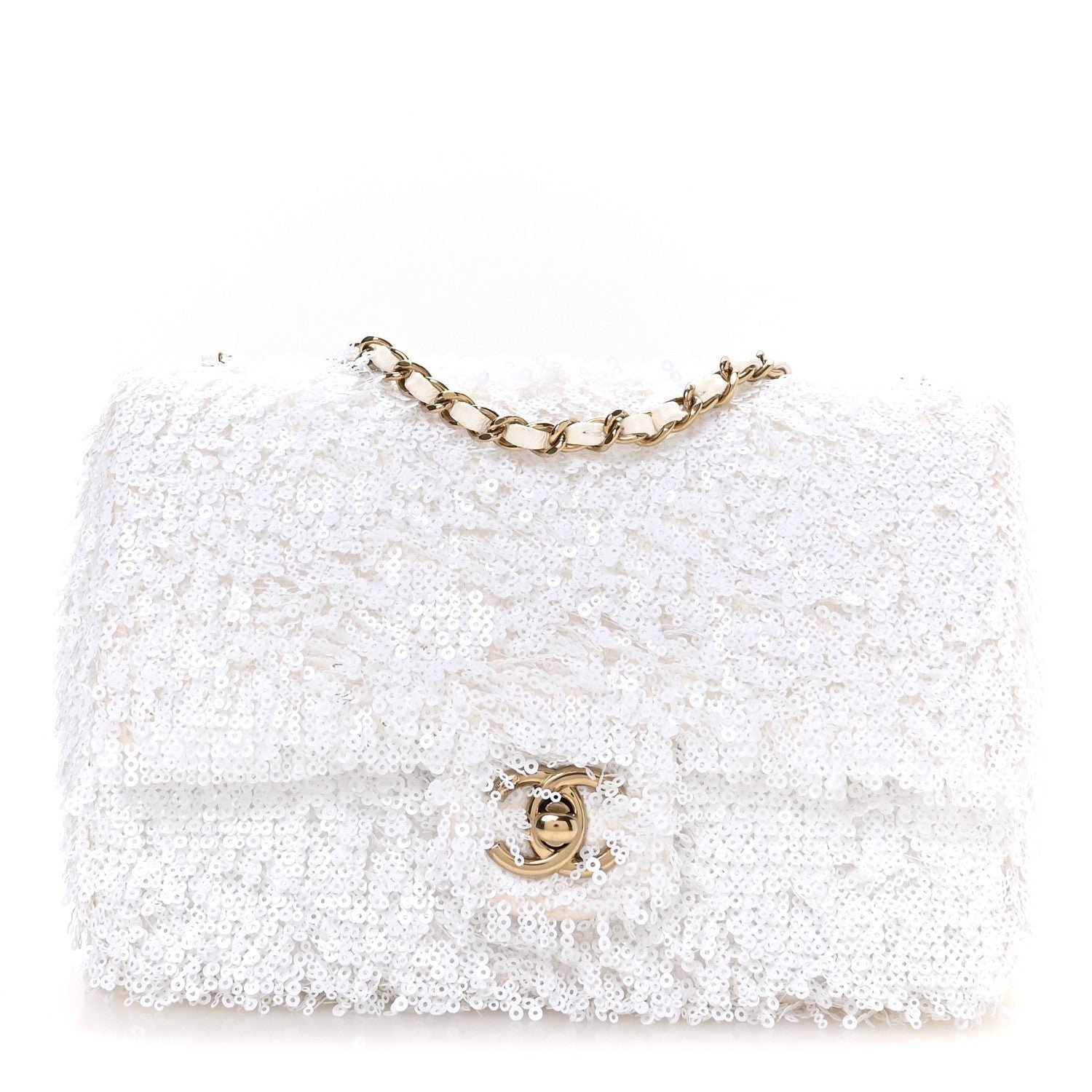 Chanel Sequin Mini Rectangular Flap White