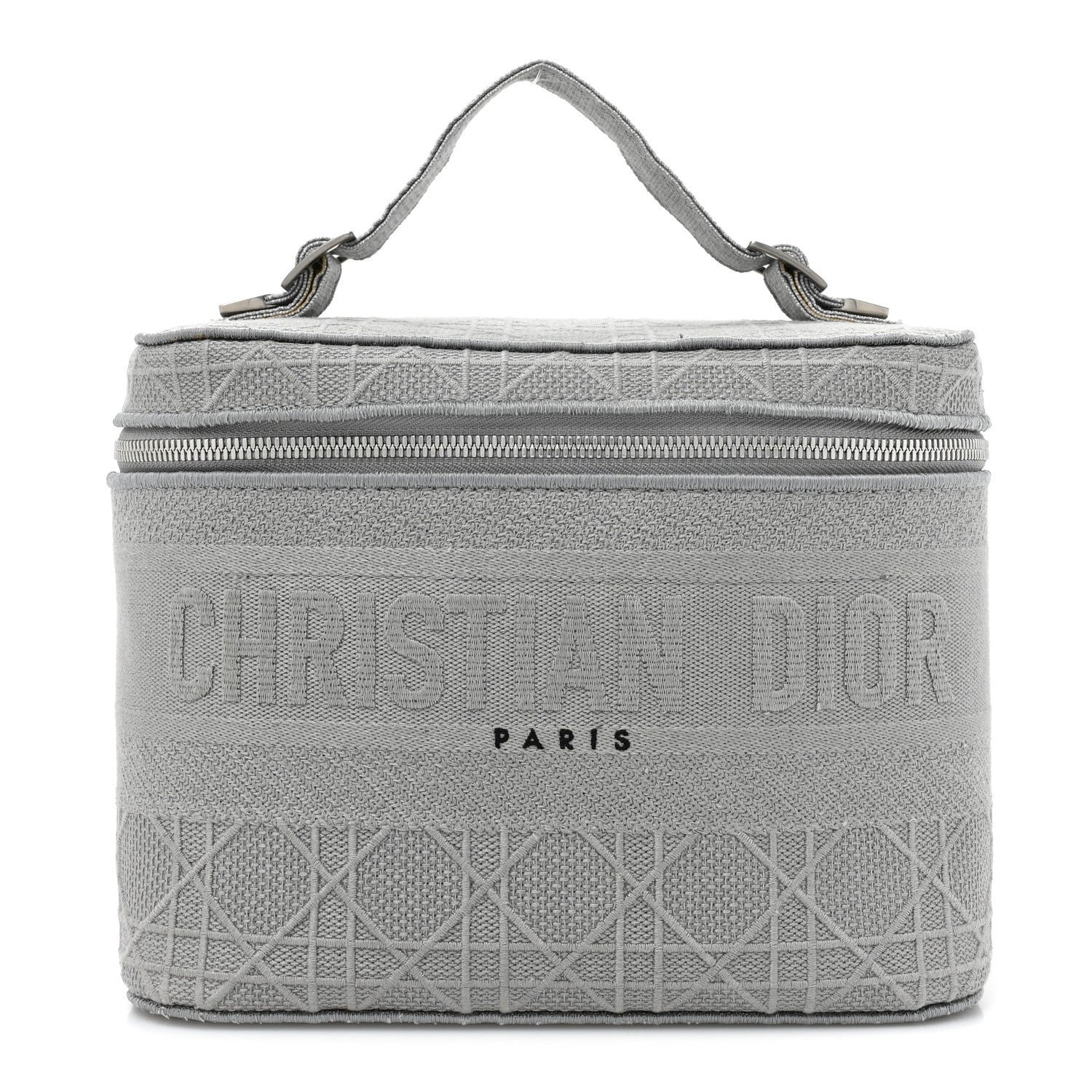 Dior Canvas Embroidered Cannage Diortravel Vanity Case Grey
