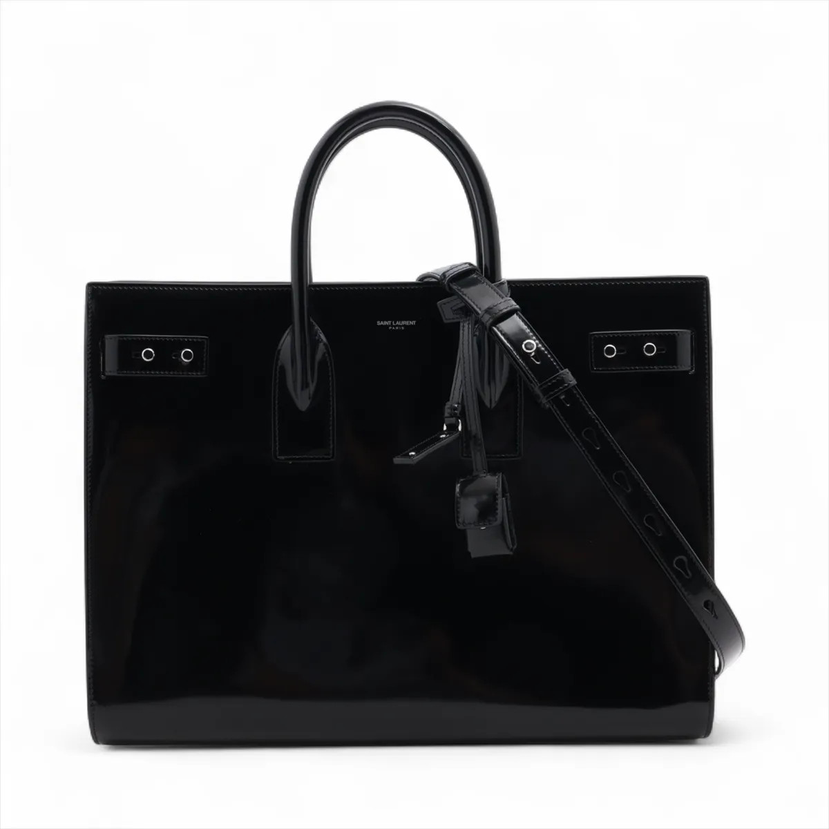 Saint Laurent Paris Large sacks de Jules Patent Leather 2 Way Handbag Black 6315