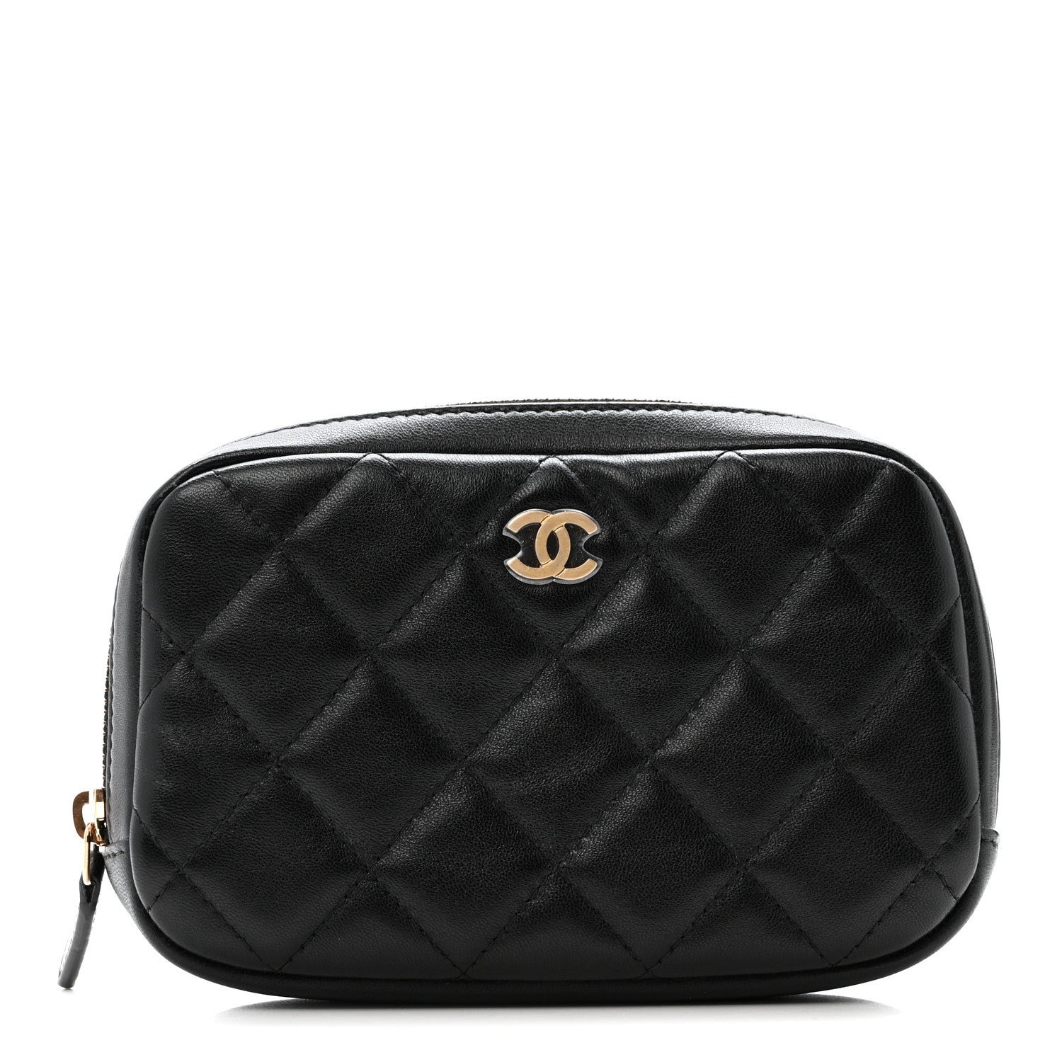 Chanel Lambskin Quilted Small Curvy Pouch Cosmetic Case Black