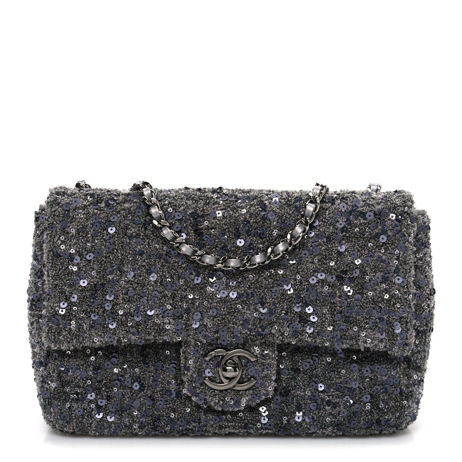 Chanel Sequin Quilted Small Single Flap Grey Dark Grey
