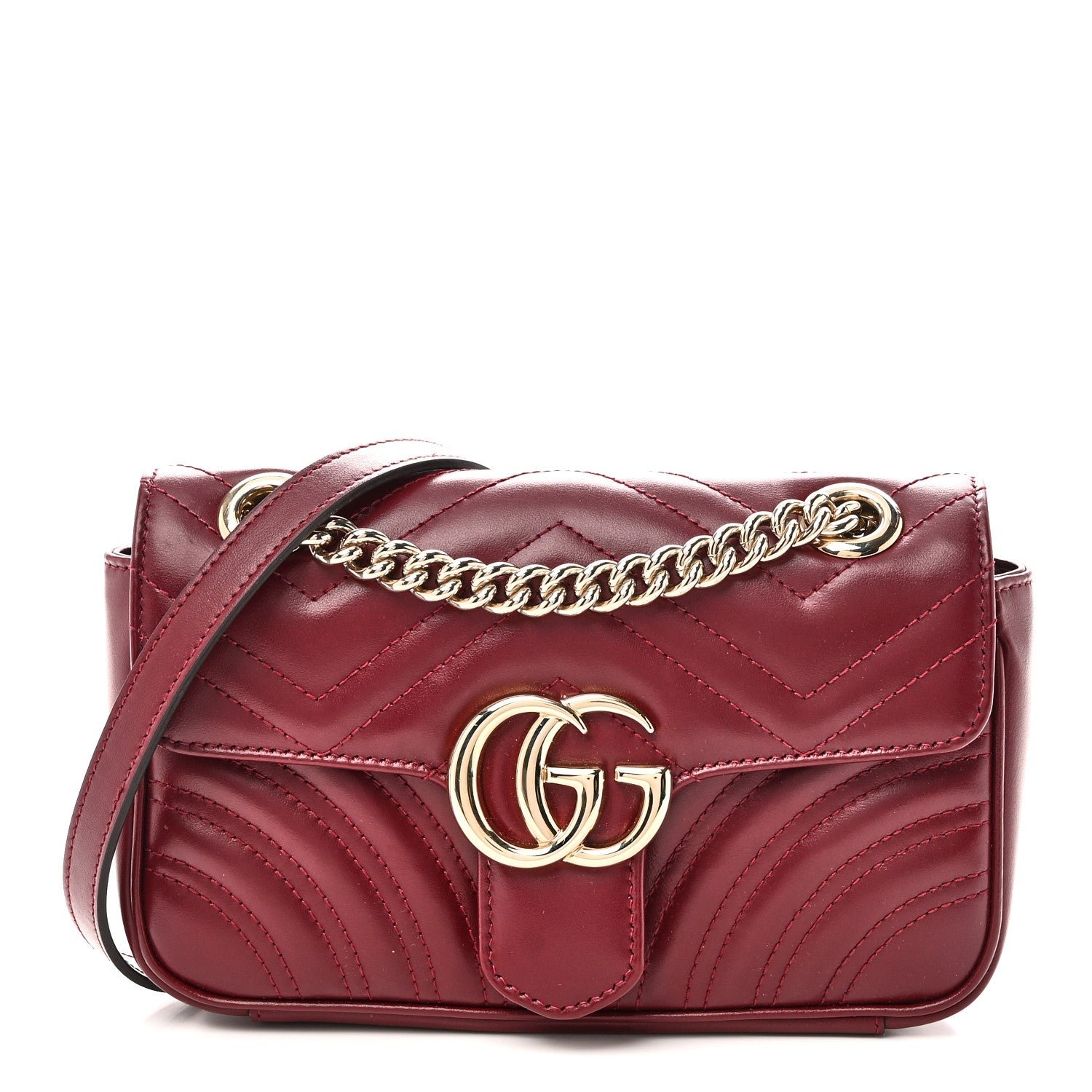 Gucci Calfskin Matelasse Mini GG Marmont Shoulder Bag Rosso Ancora