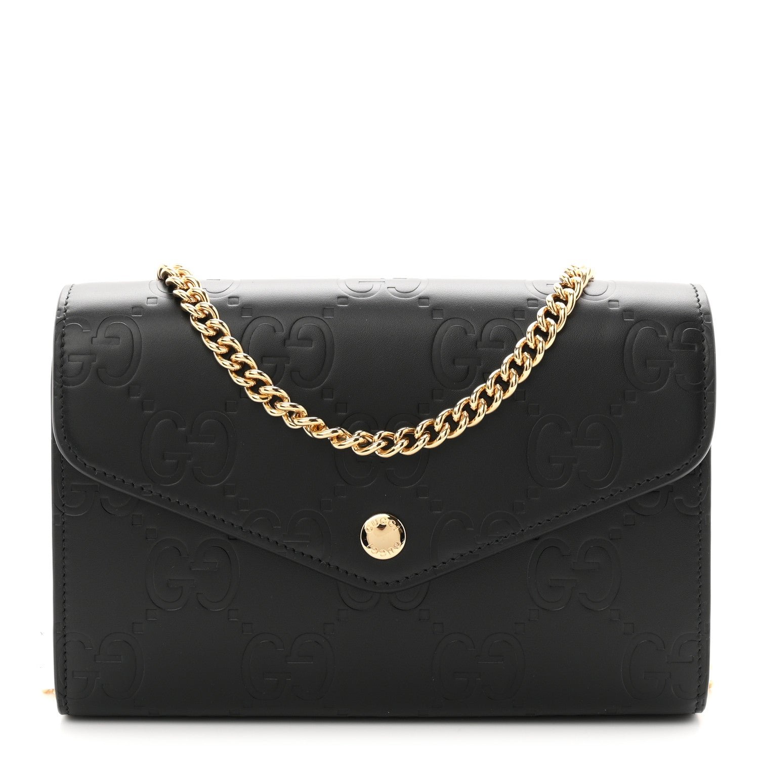 Gucci Calfskin GG Debossed Chain Wallet Black