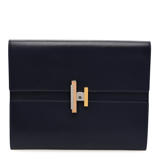 Hermes Villandry Calfskin  Cinhetic Clutch  Bleu Nuit