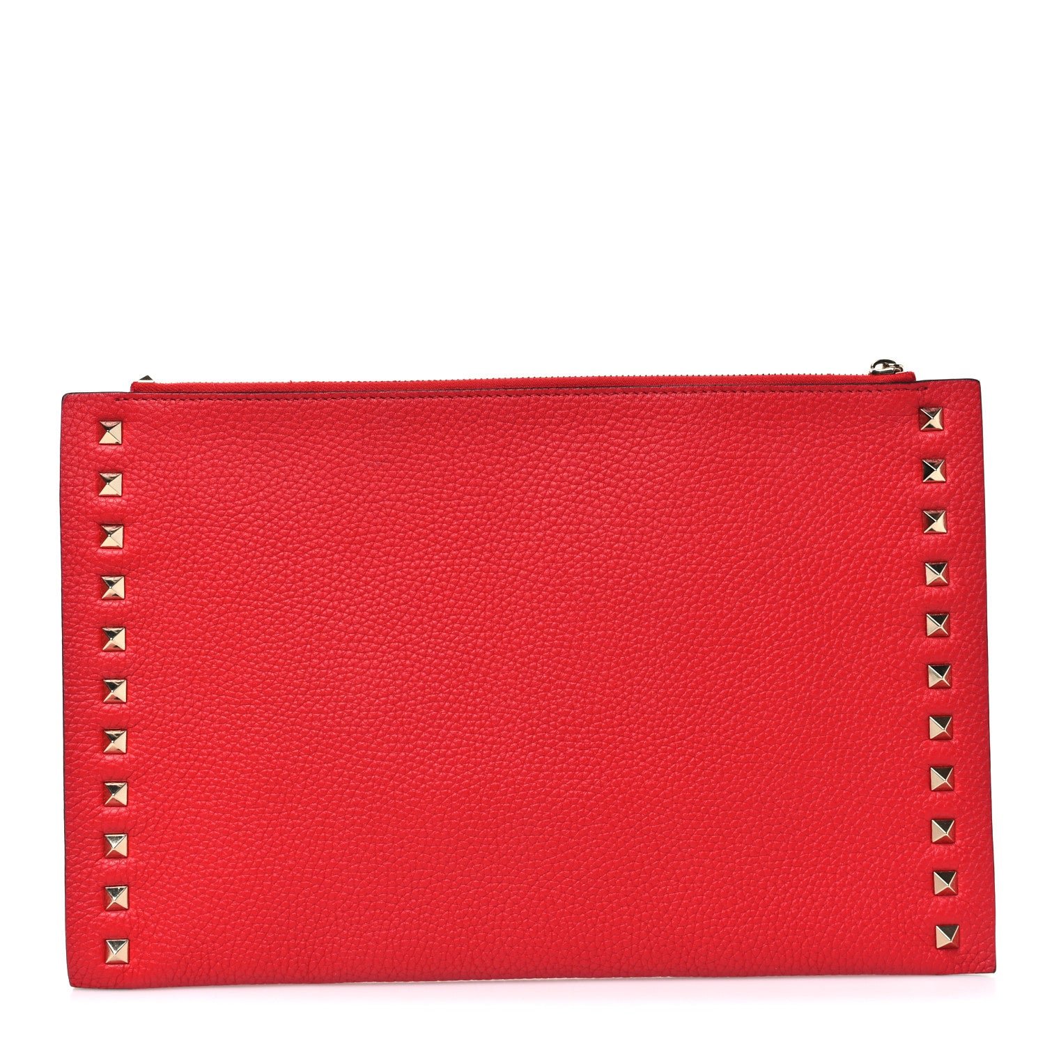 Valentino Garavani Pebbled Calfskin Large Rockstud Flat Zip Pouch Rouge Pur