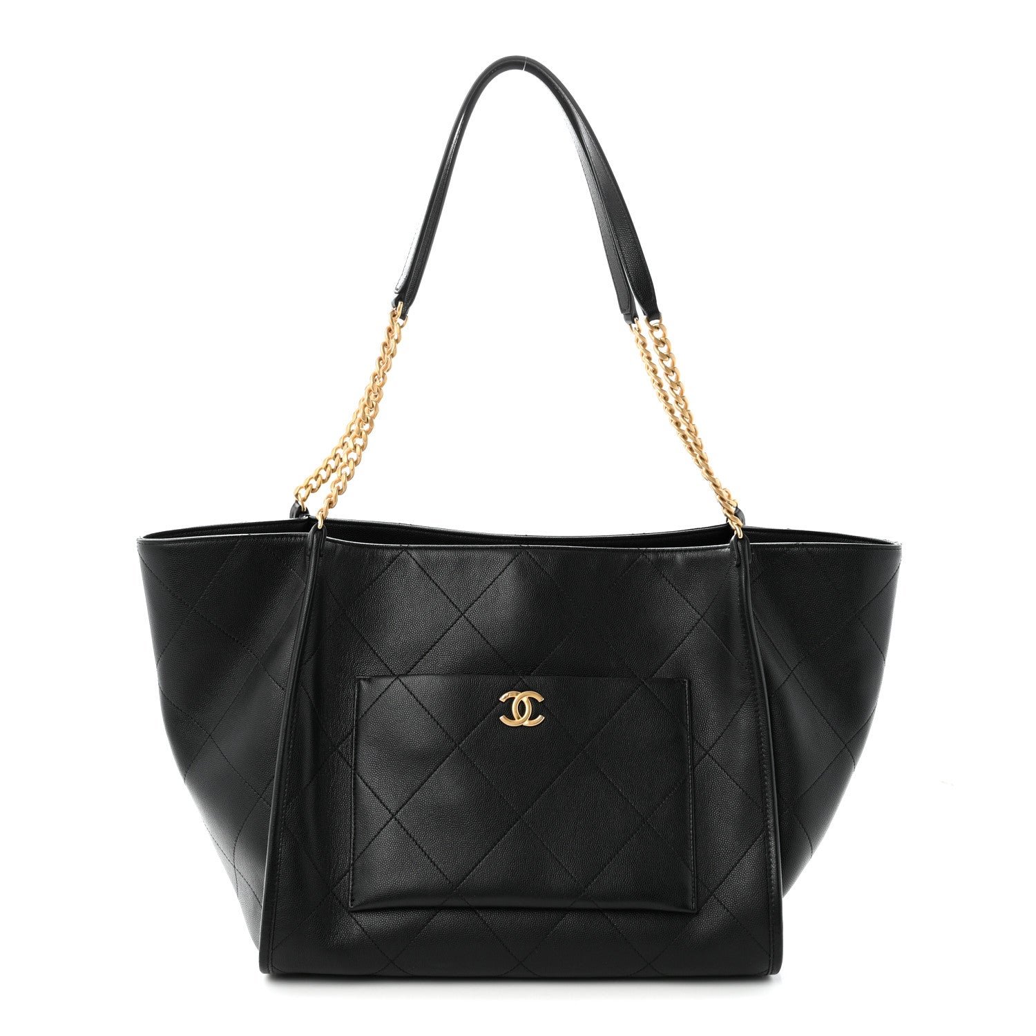 Chanel Caviar Stitched Pocket CC Large Tote Black