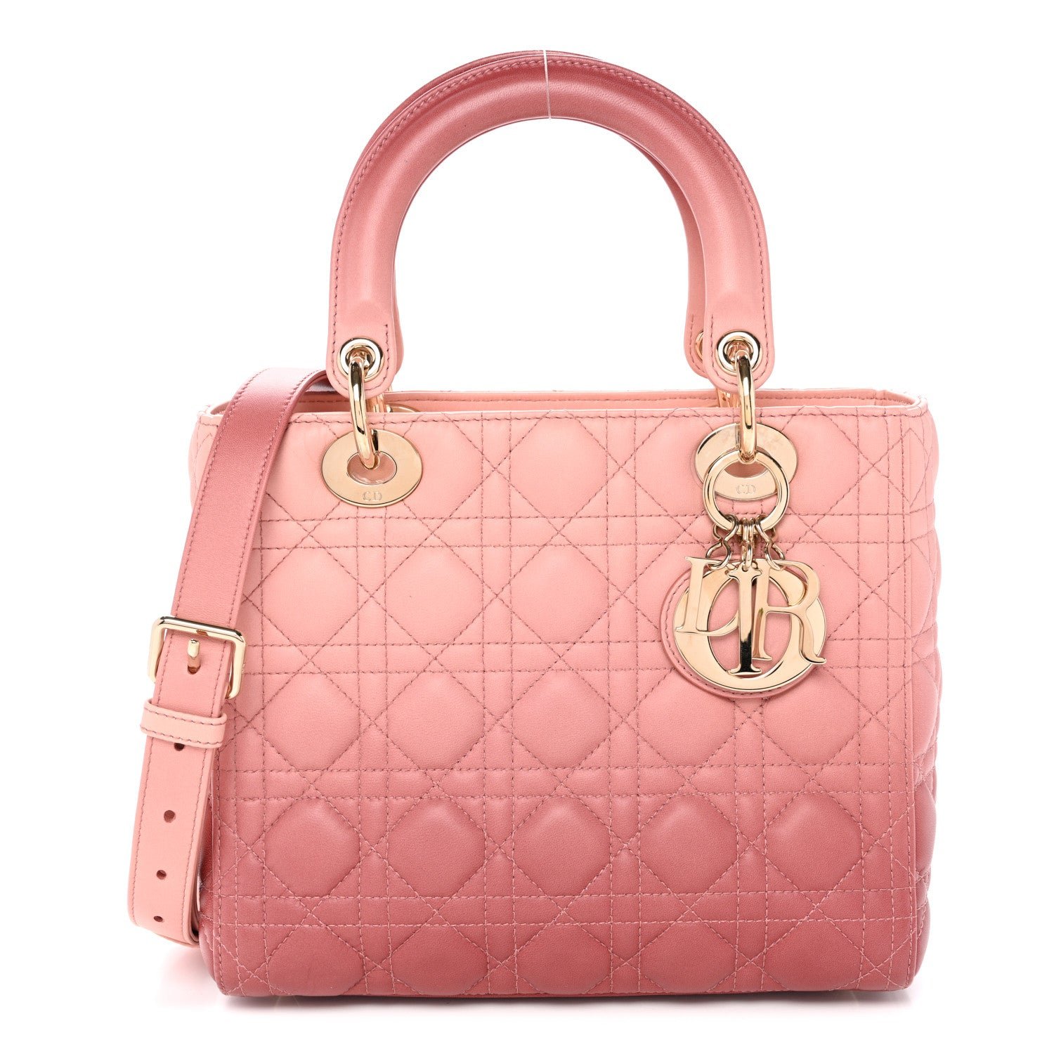 Christian Dior Lambskin Cannage Gradient Medium Lady Dior Pink