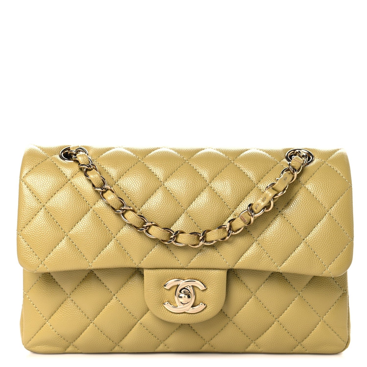 Chanel Caviar Quilted Small Double Flap Light Yellow