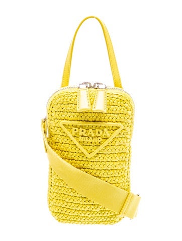 Enameled Metal Triangle Raffia Phone Pouch