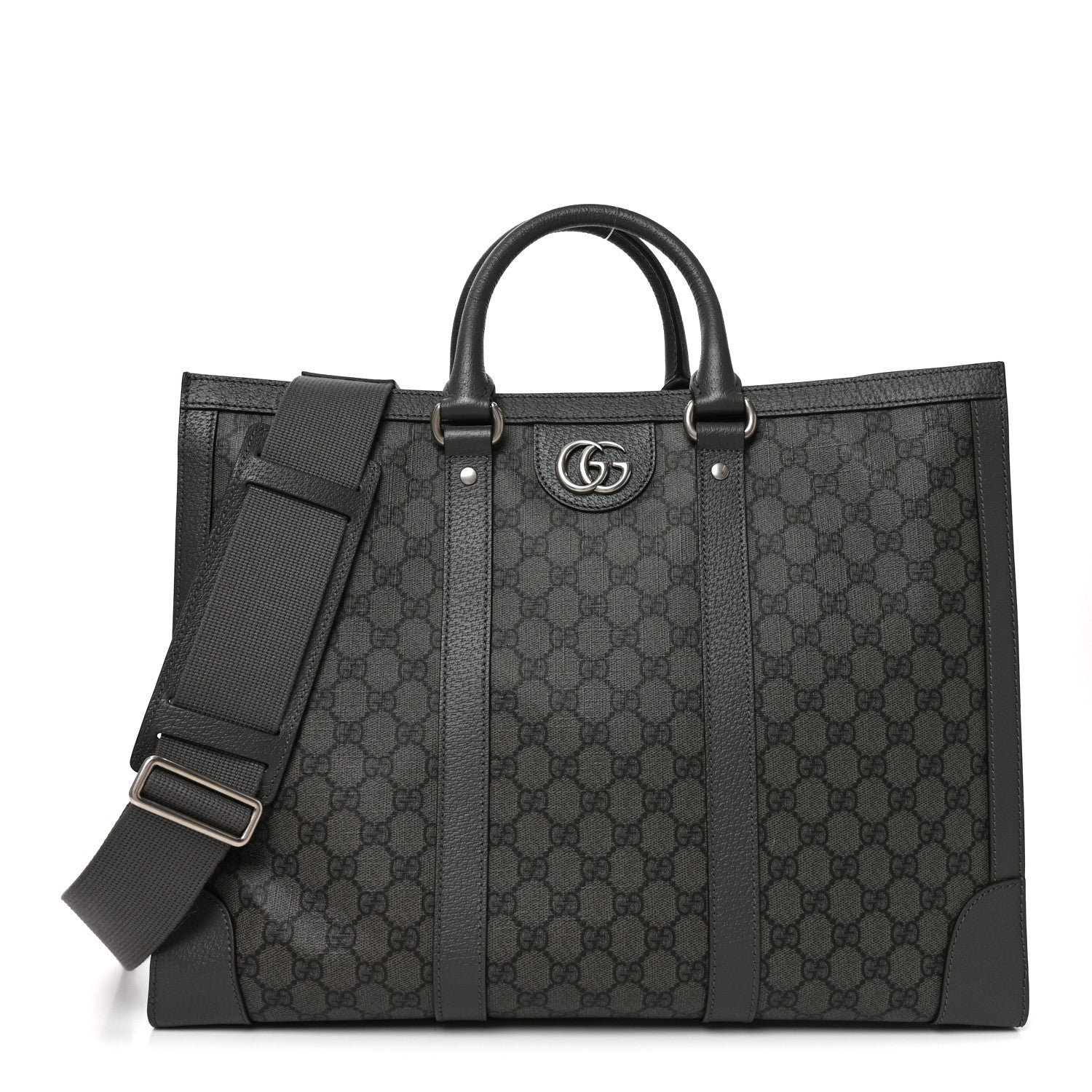 Gucci GG Supreme Monogram Textured Dollar Calfskin Large Ophidia Tote Bag Grey Black Graphite Grey