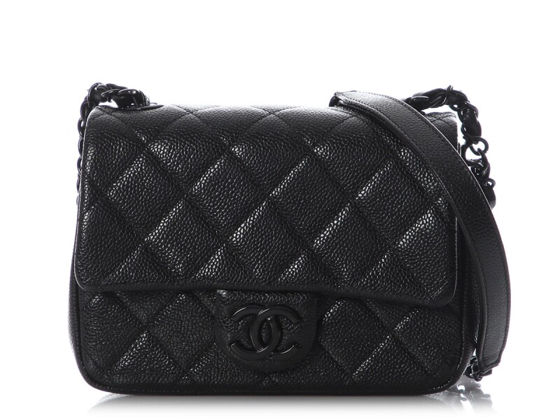 Black Quilted Caviar Incognito Mini Square Flap Bag Black Hardware, 2020